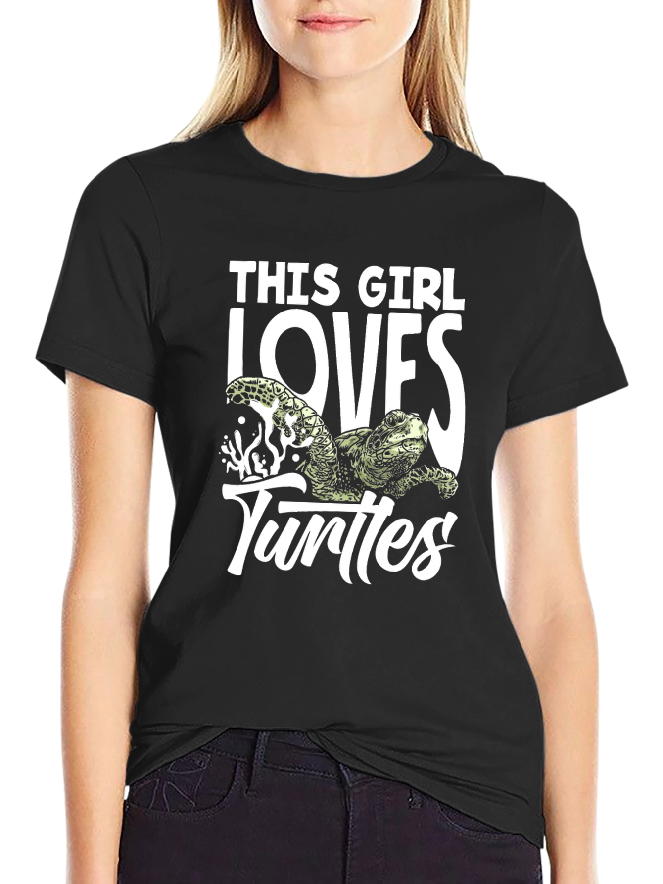 Black This Girl Loves Turtles Black T-Shirt view 2