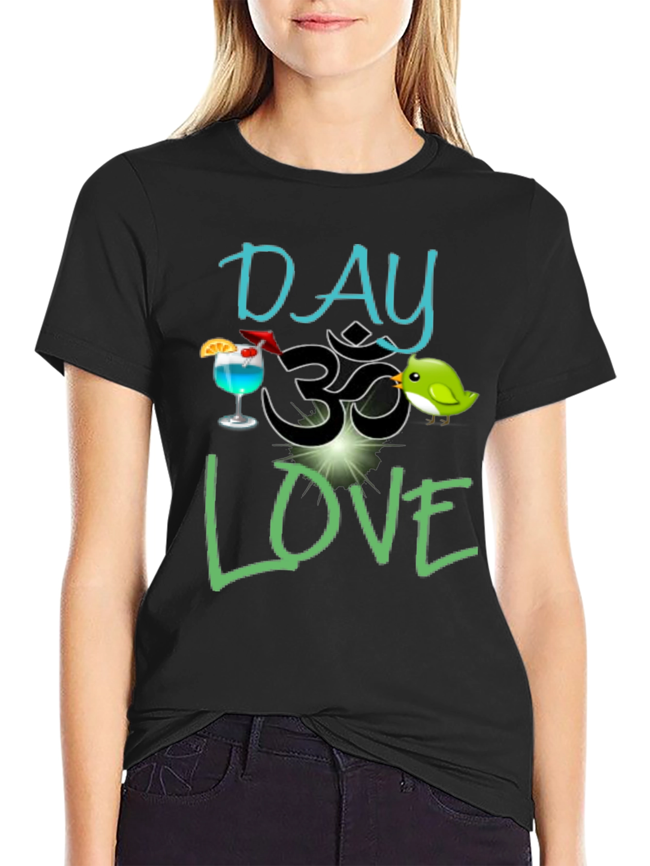 Black Day Om Love T-Shirt - Fun Graphic Tee view 2