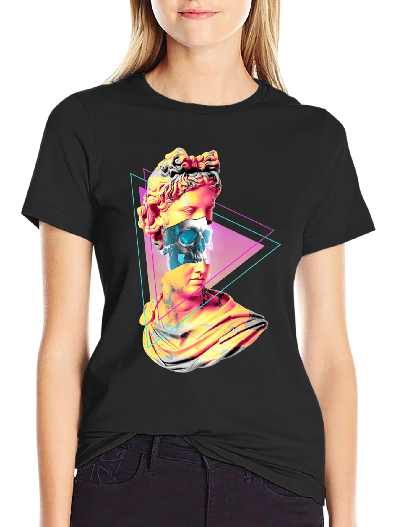 Statue Skull Graphic Tee - Men's Black T-Shirt - 2