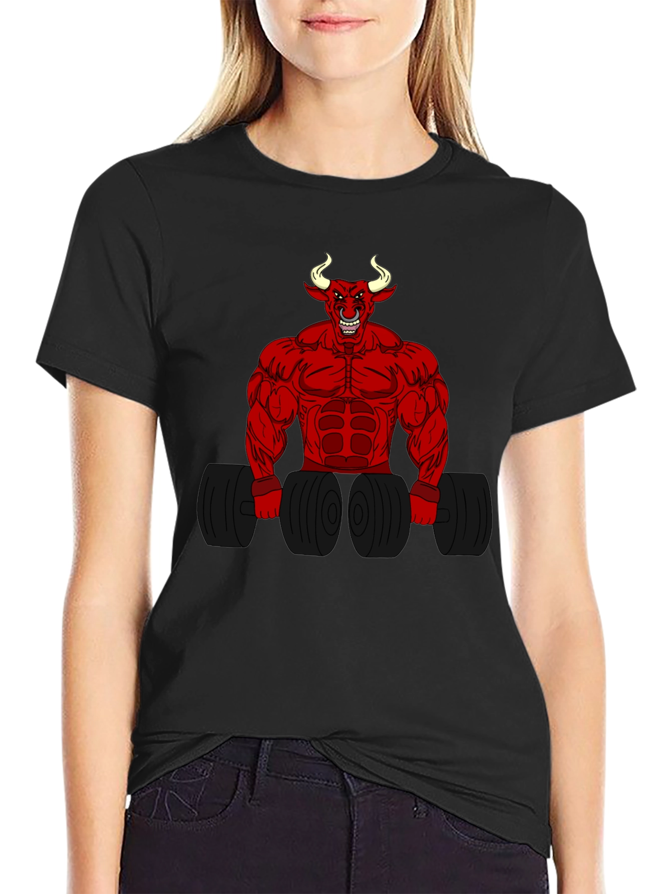Black Red Devil Bull Gym T-Shirt view 2