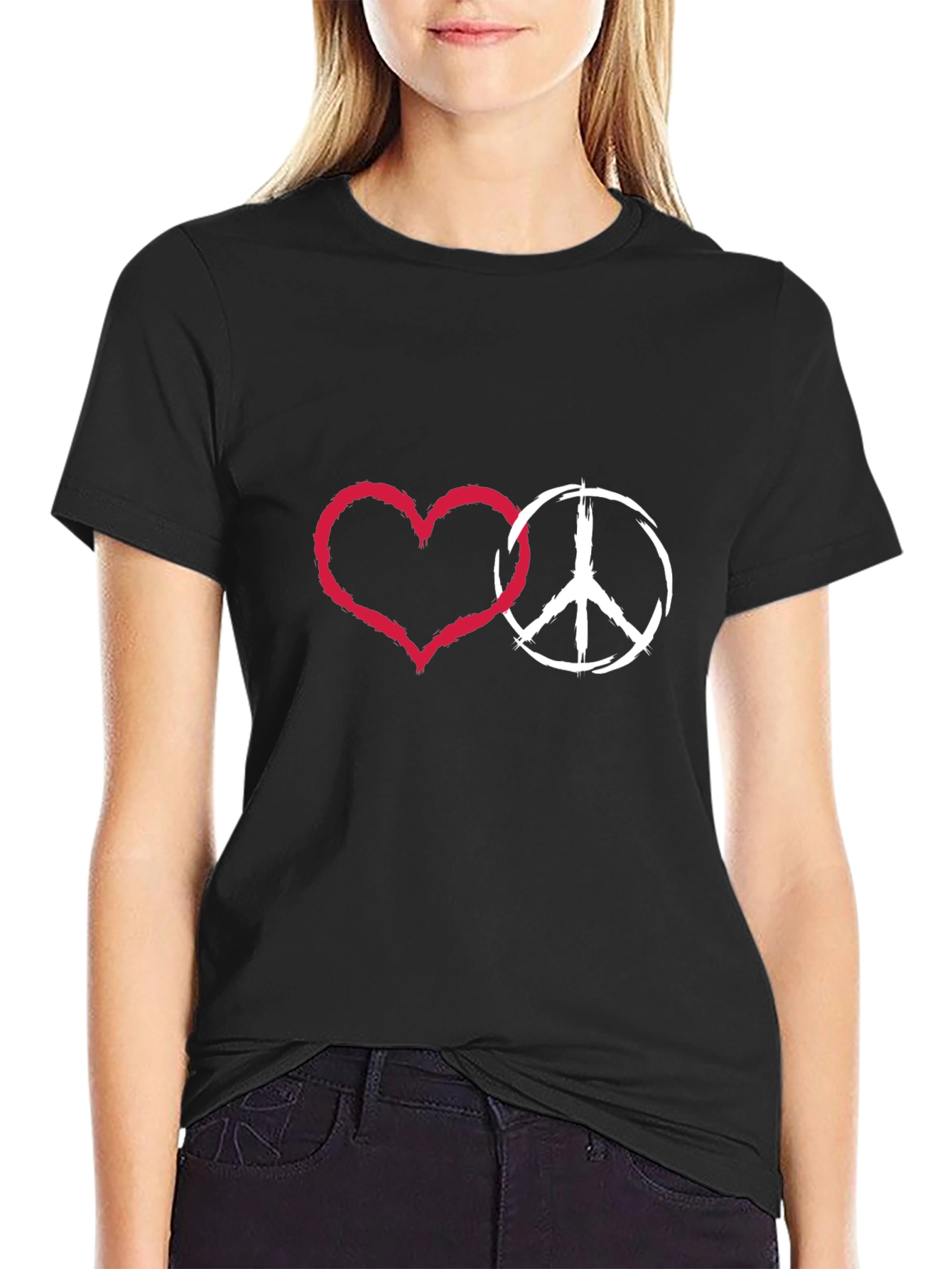 Black Peace & Love Graphic T-Shirt - Stylish Black Tee view 2