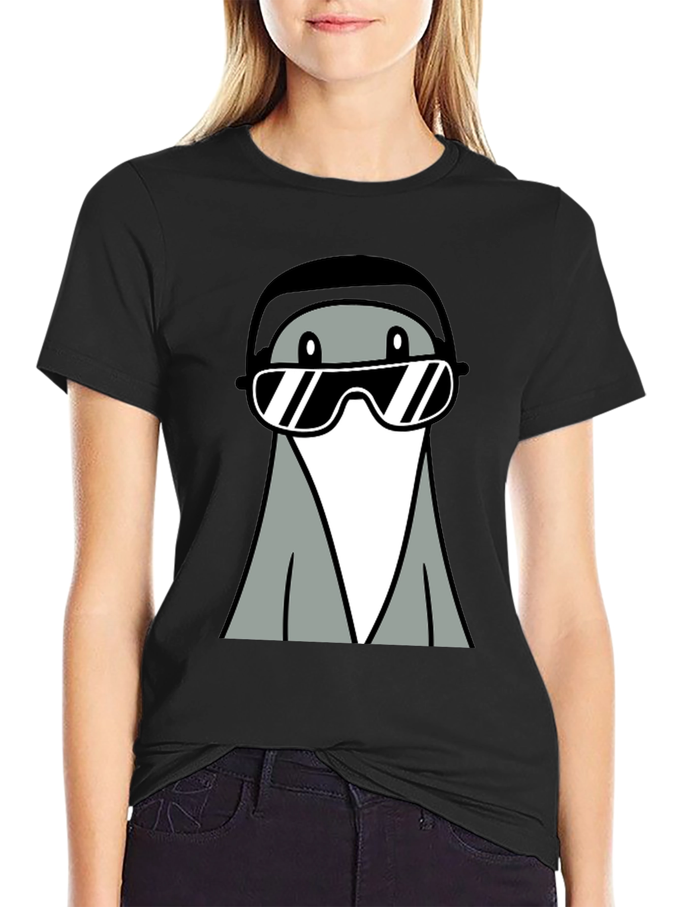 Black Cool Gray Cartoon Character Tee view 2
