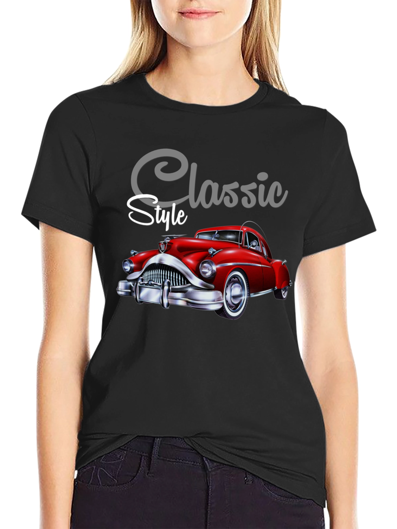 Black Classic Style Car Graphic Tee - Soft Cotton Blend view 2