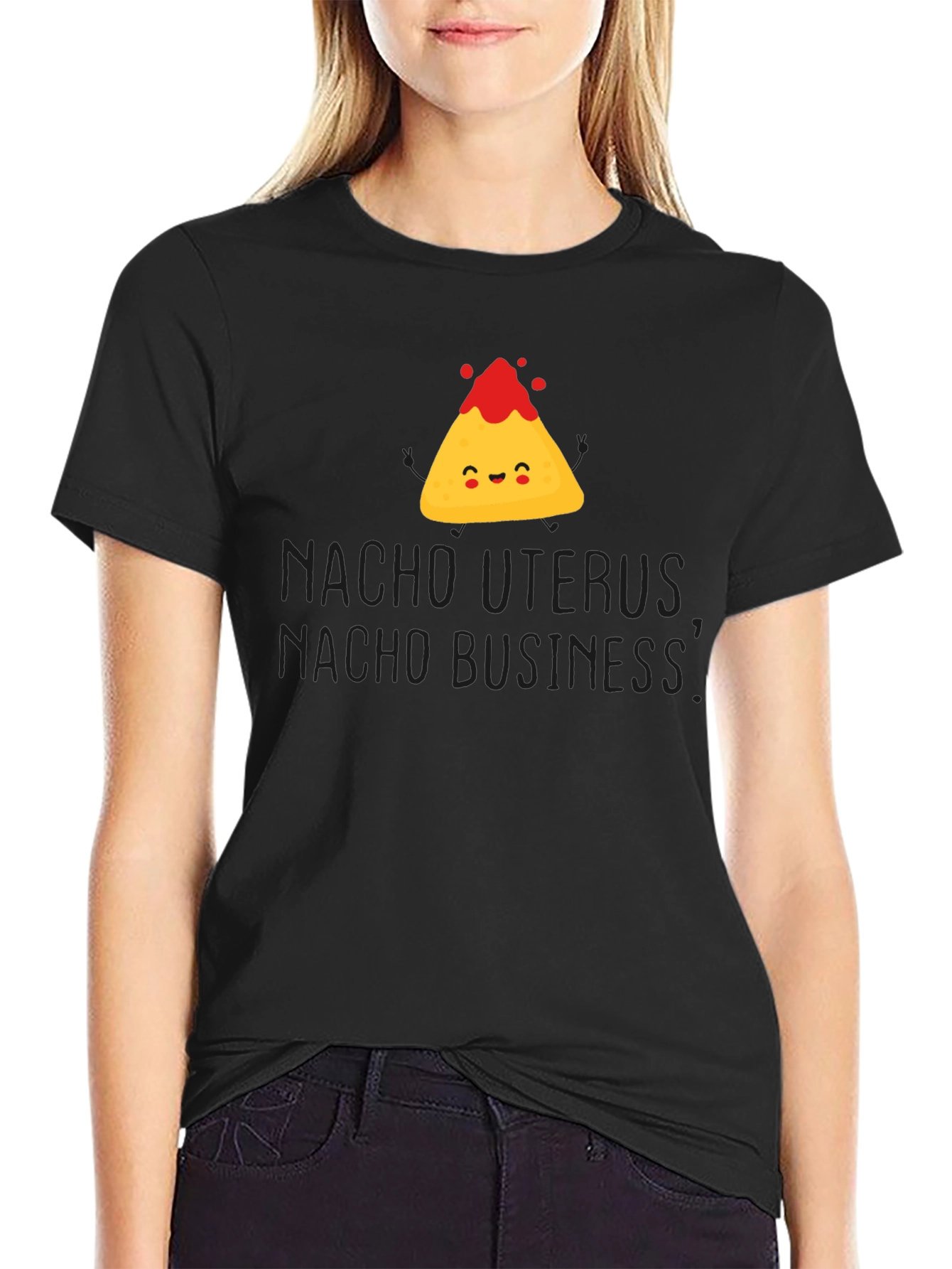 Black Nacho Uterus Graphic T-Shirt Funny Pun Tee view 2