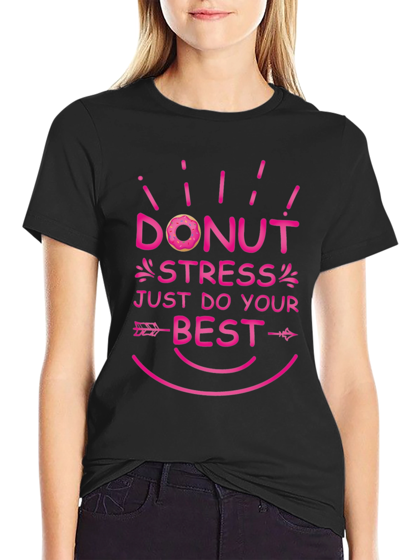 Black Donut Stress Tee - Just Do Your Best Black T-Shirt view 2