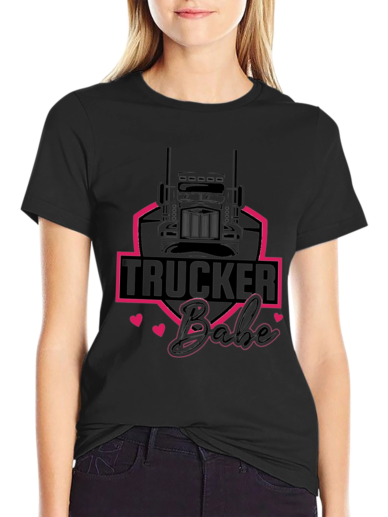 Black Trucker Babe Graphic Tee - Black view 2