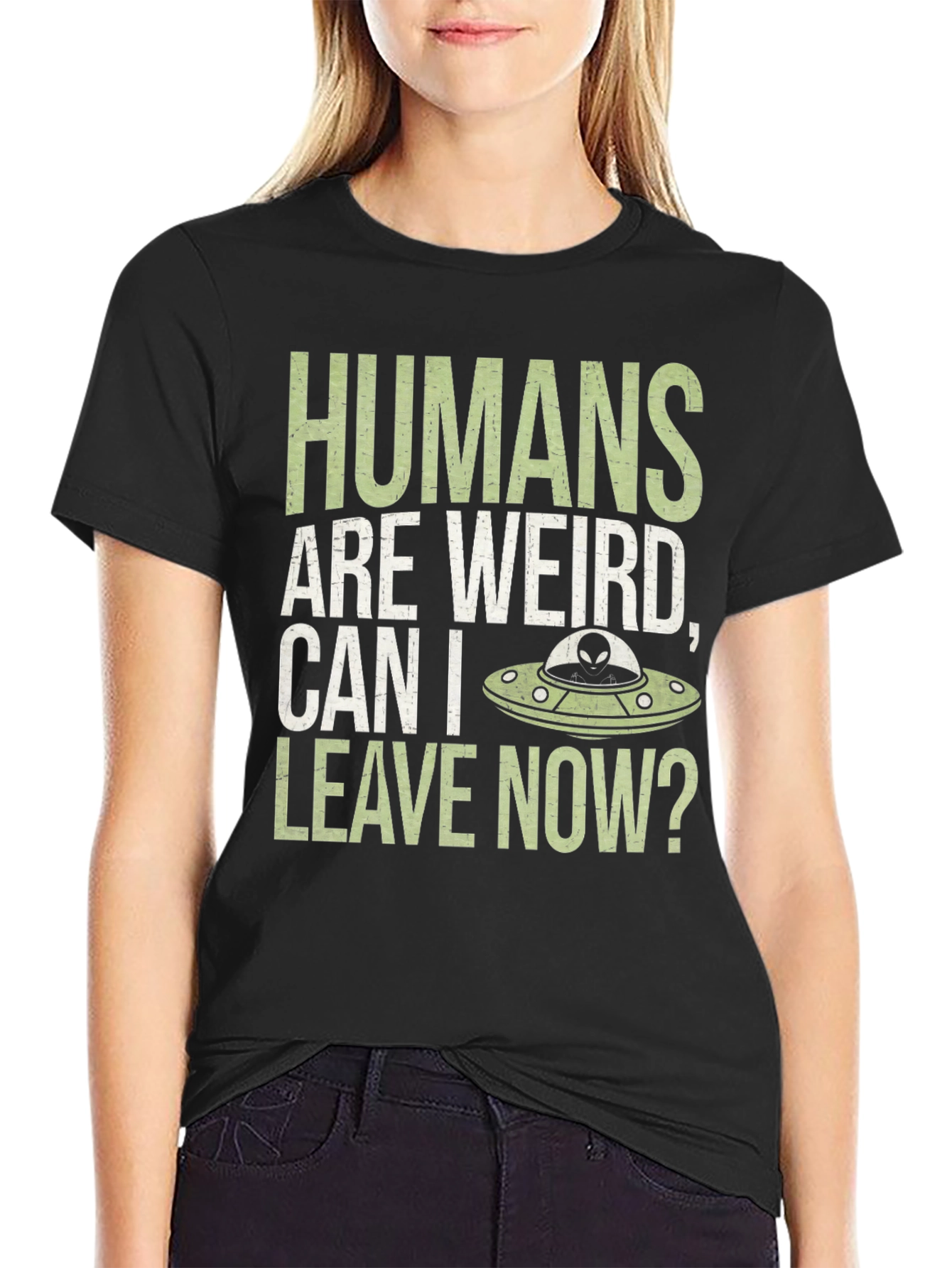 Black Humans Are Weird T-Shirt - Alien UFO Graphic Tee view 2