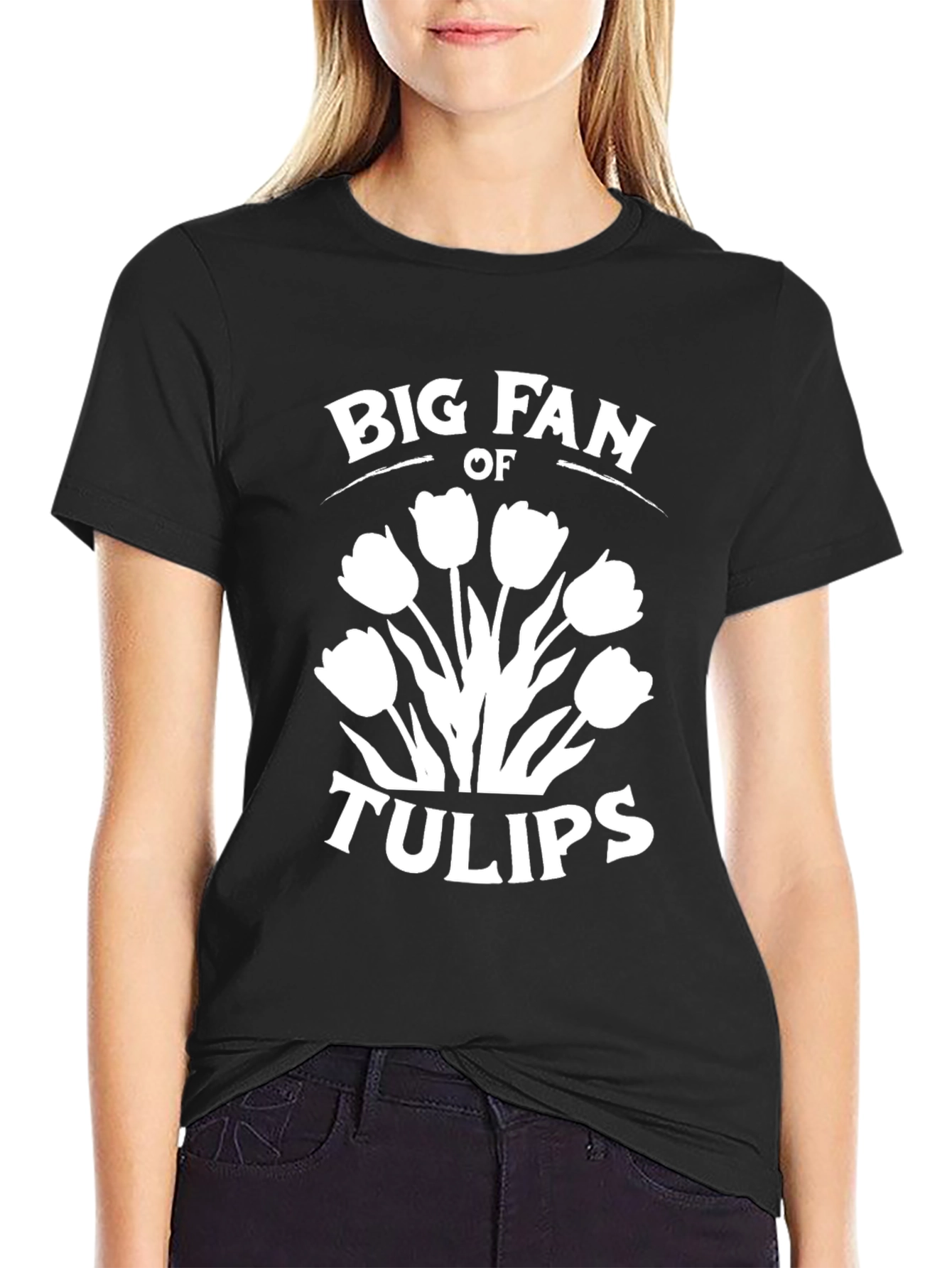 Black Big Fan of Tulips Graphic T-Shirt view 2