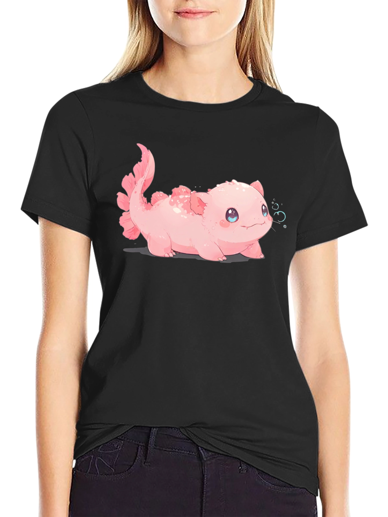 Cute Axolotl Graphic Tee - Black T-Shirt - 2