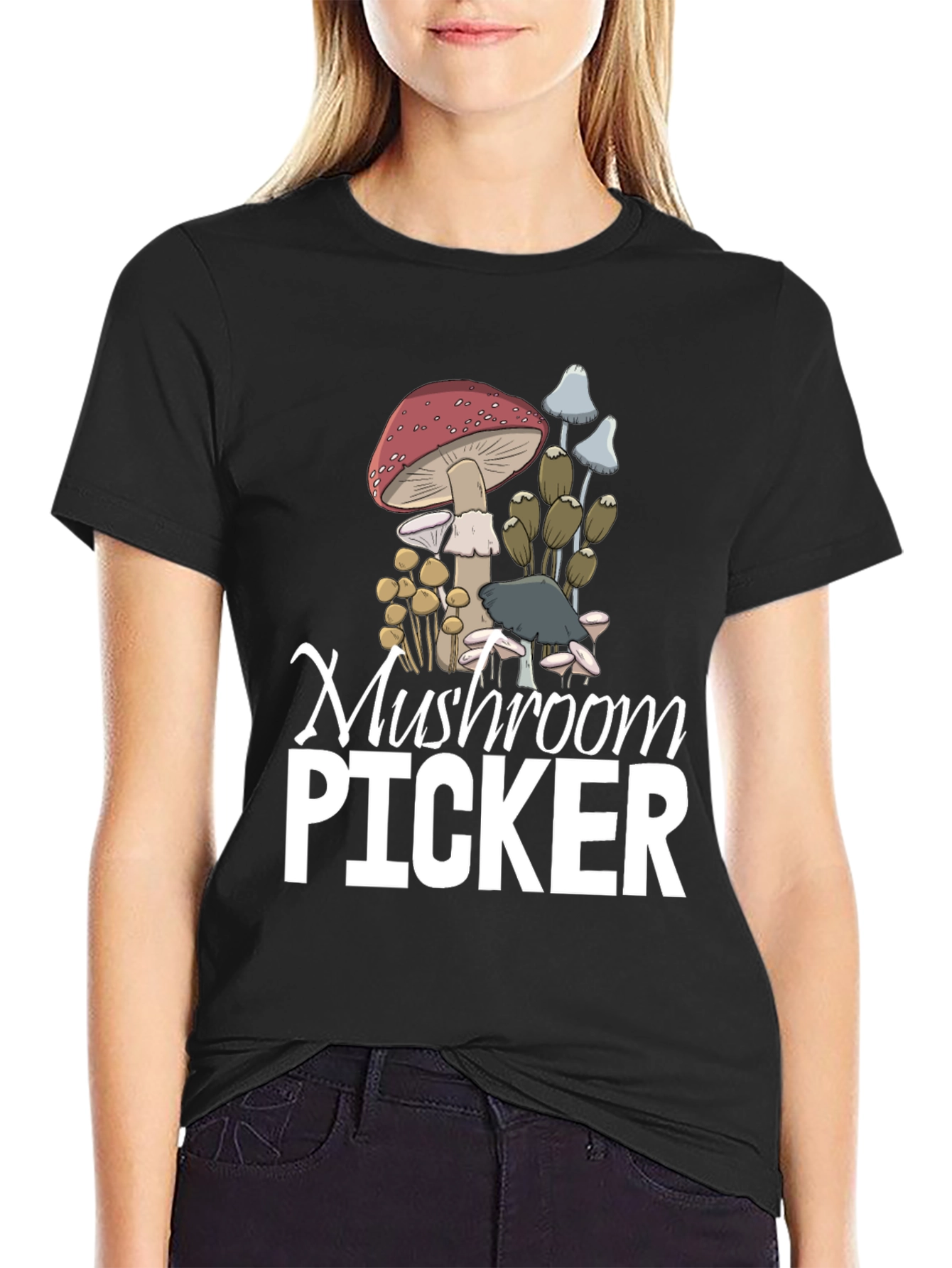Black Mushroom Picker Graphic T-Shirt view 2