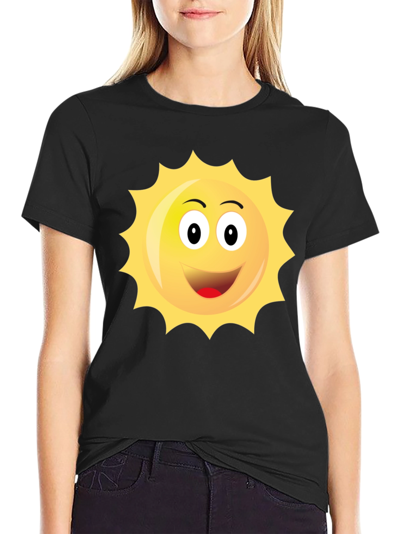 Black Happy Sun Graphic Black T-Shirt view 2