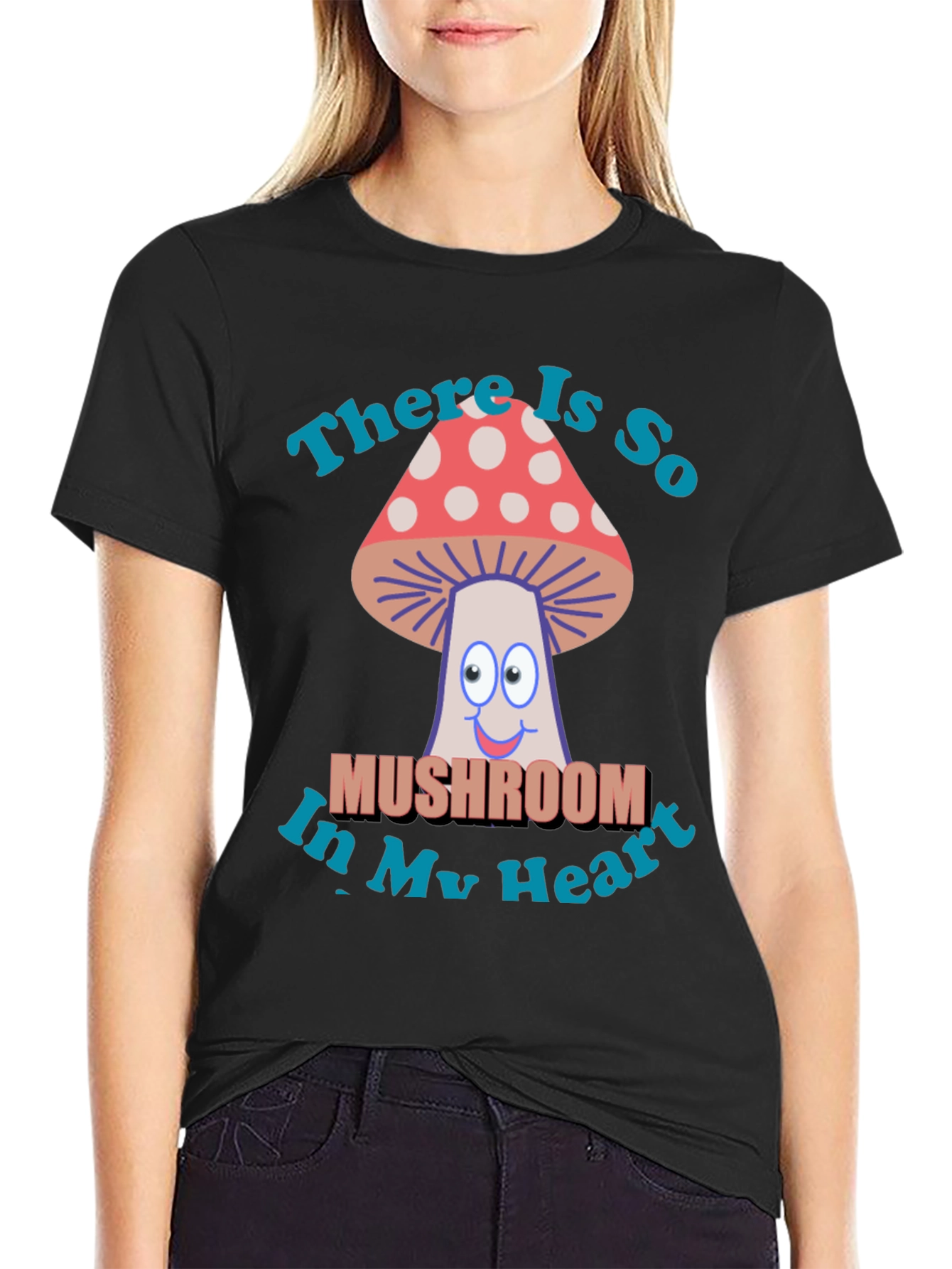 Black Mushroom Heart T-Shirt - Funny Graphic Tee view 2