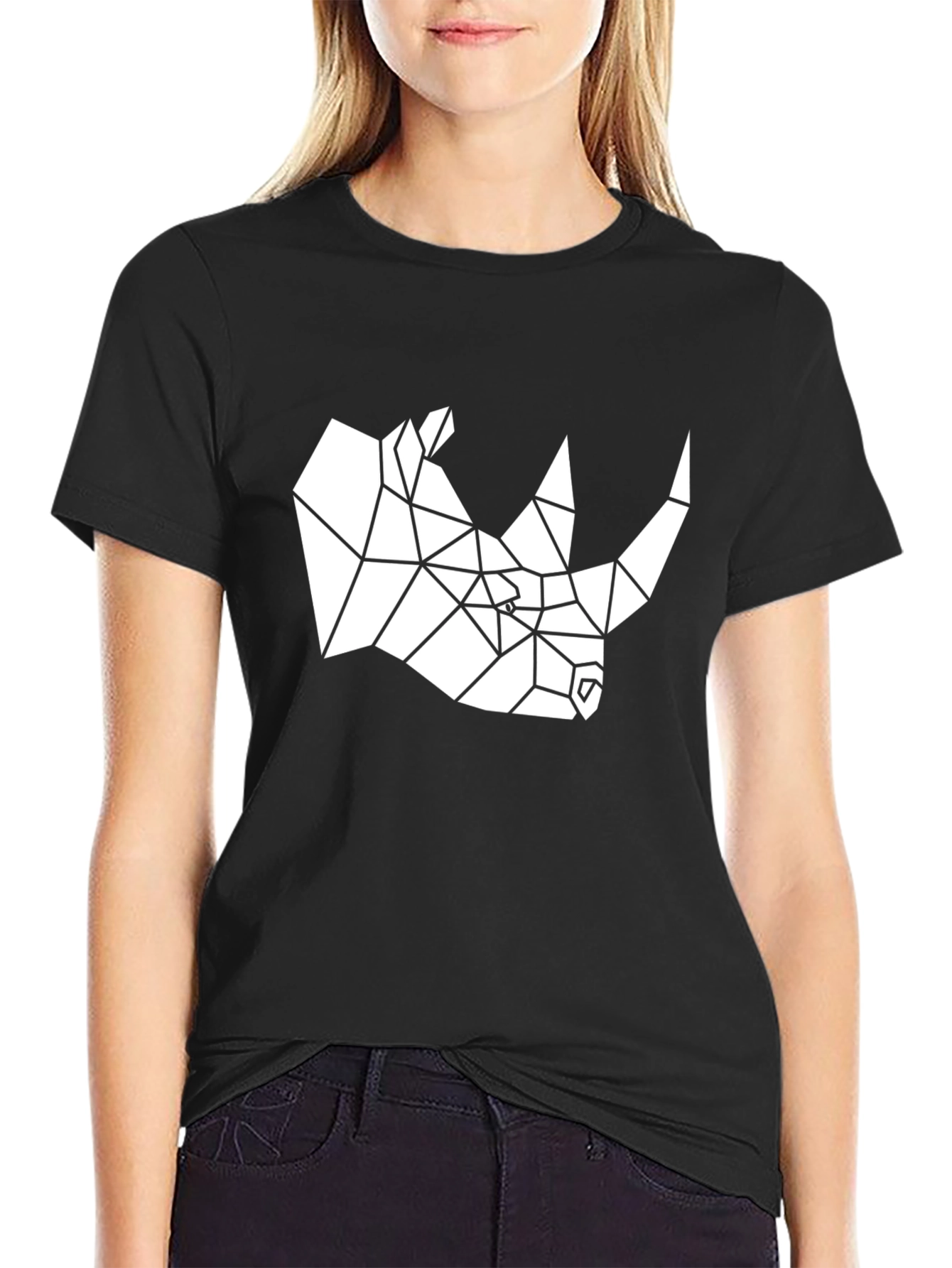 Black Geometric Rhino Graphic Tee - Cool Minimalist Design view 2