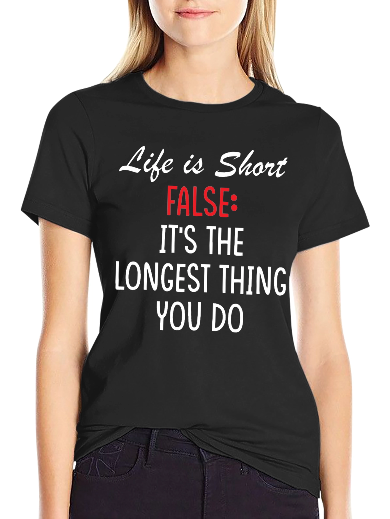 Black Life Is Short False Men's Black T-Shirt view 2