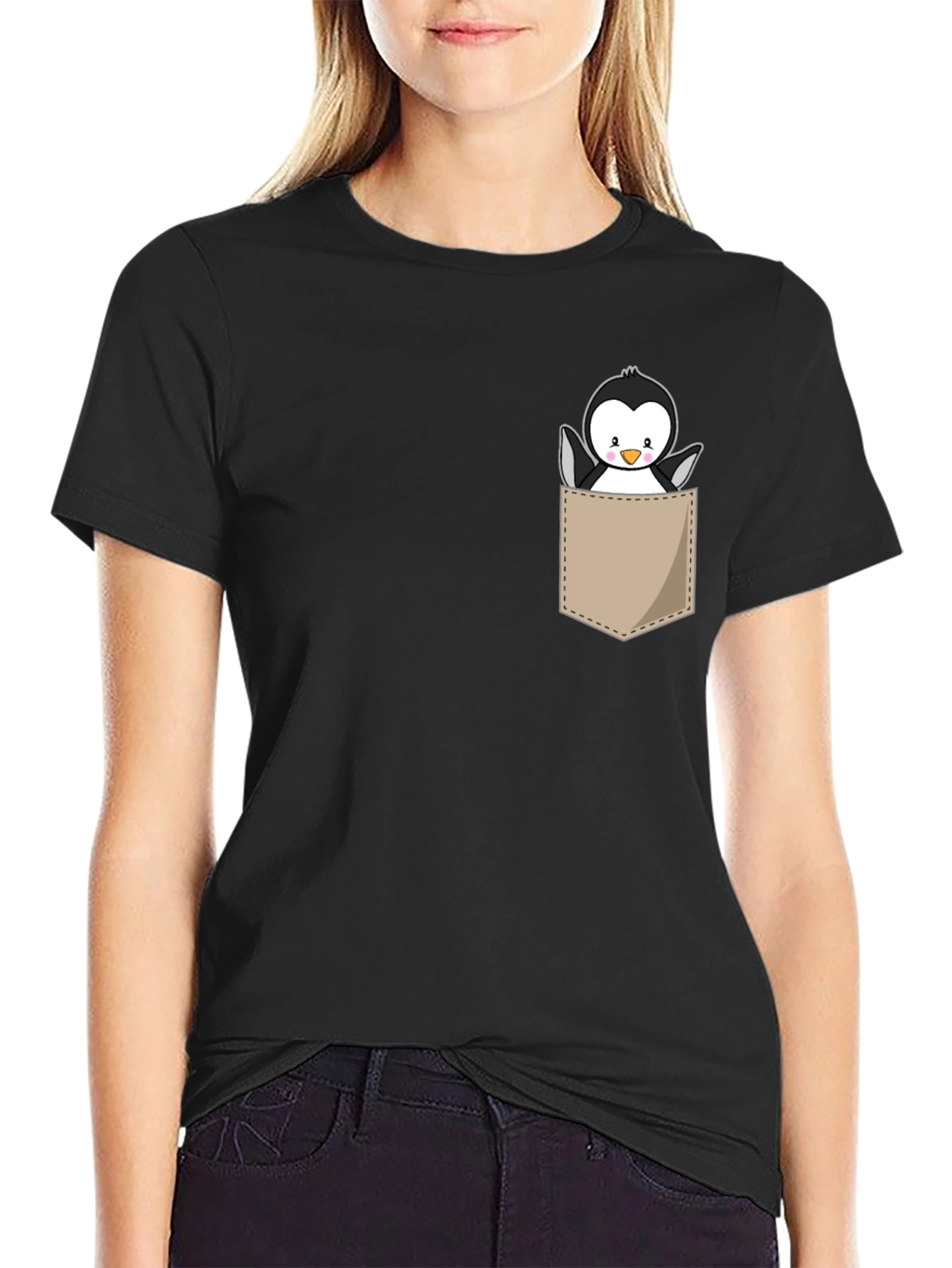 Black Cute Penguin Pocket Graphic Tee view 2