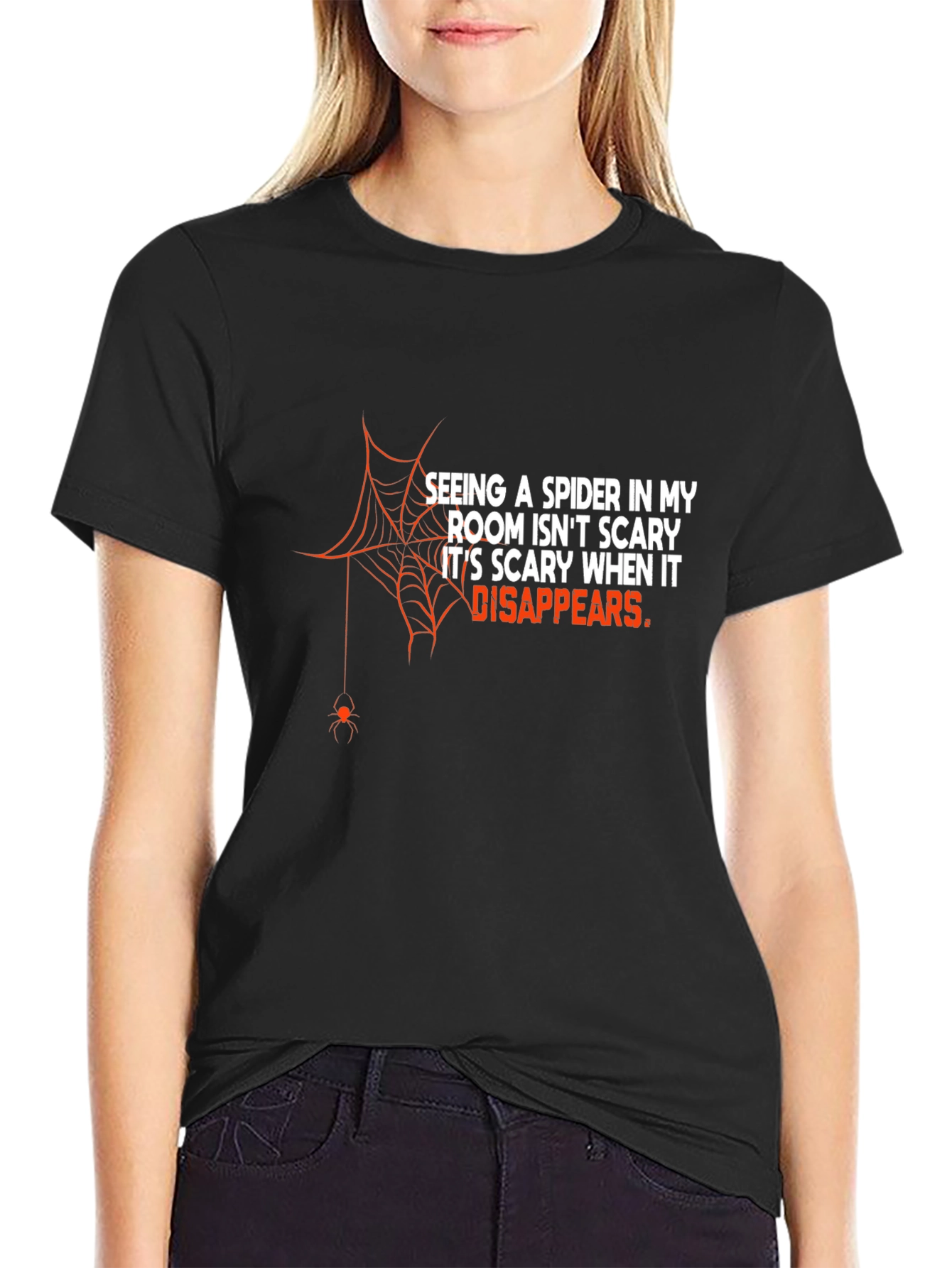 Black Funny Spider Disappears Graphic T-Shirt view 2