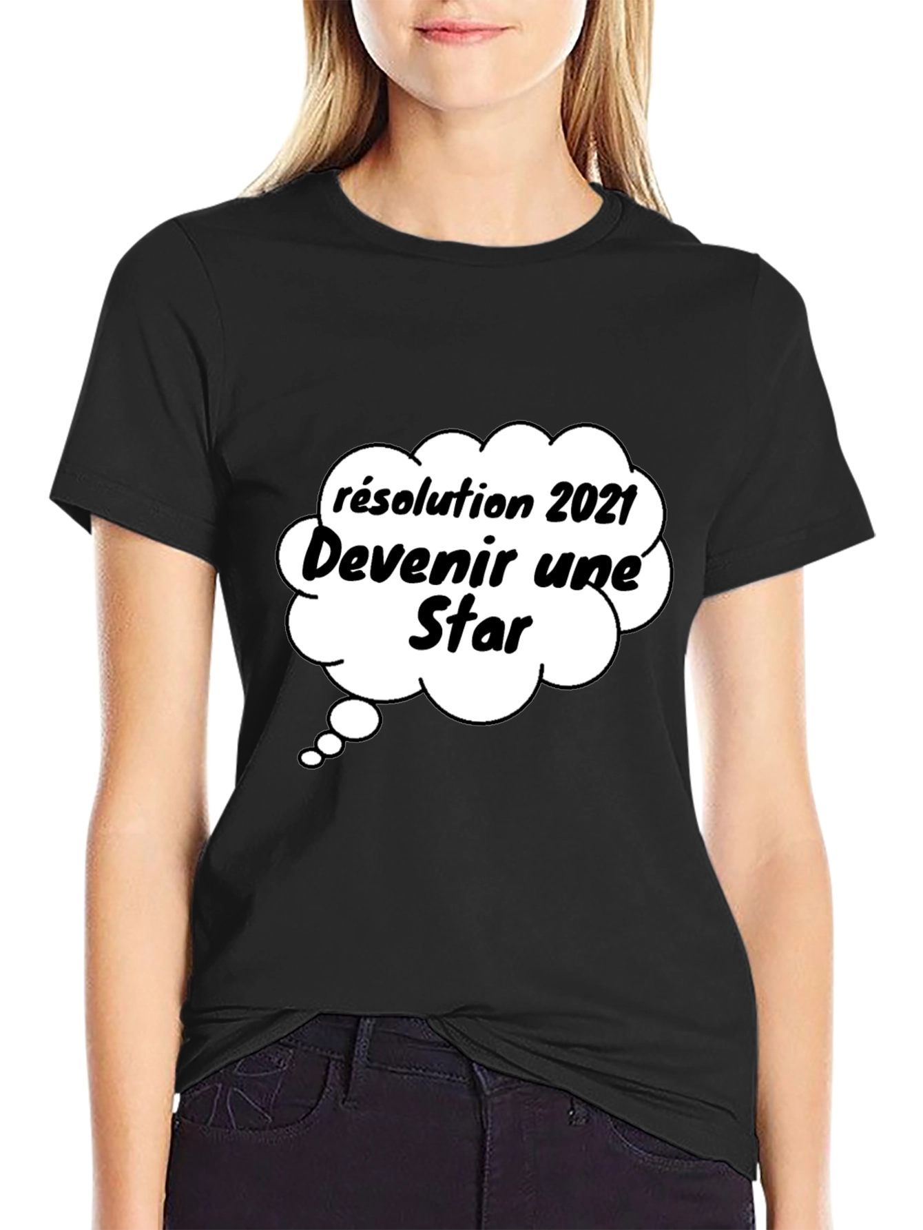 Black Funny 2021 Resolution Star Graphic T-Shirt view 2