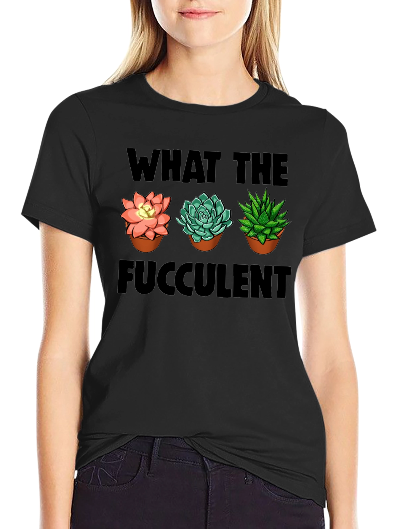 Black What The Fucculent T-Shirt - Funny Succulent Lover Tee view 2