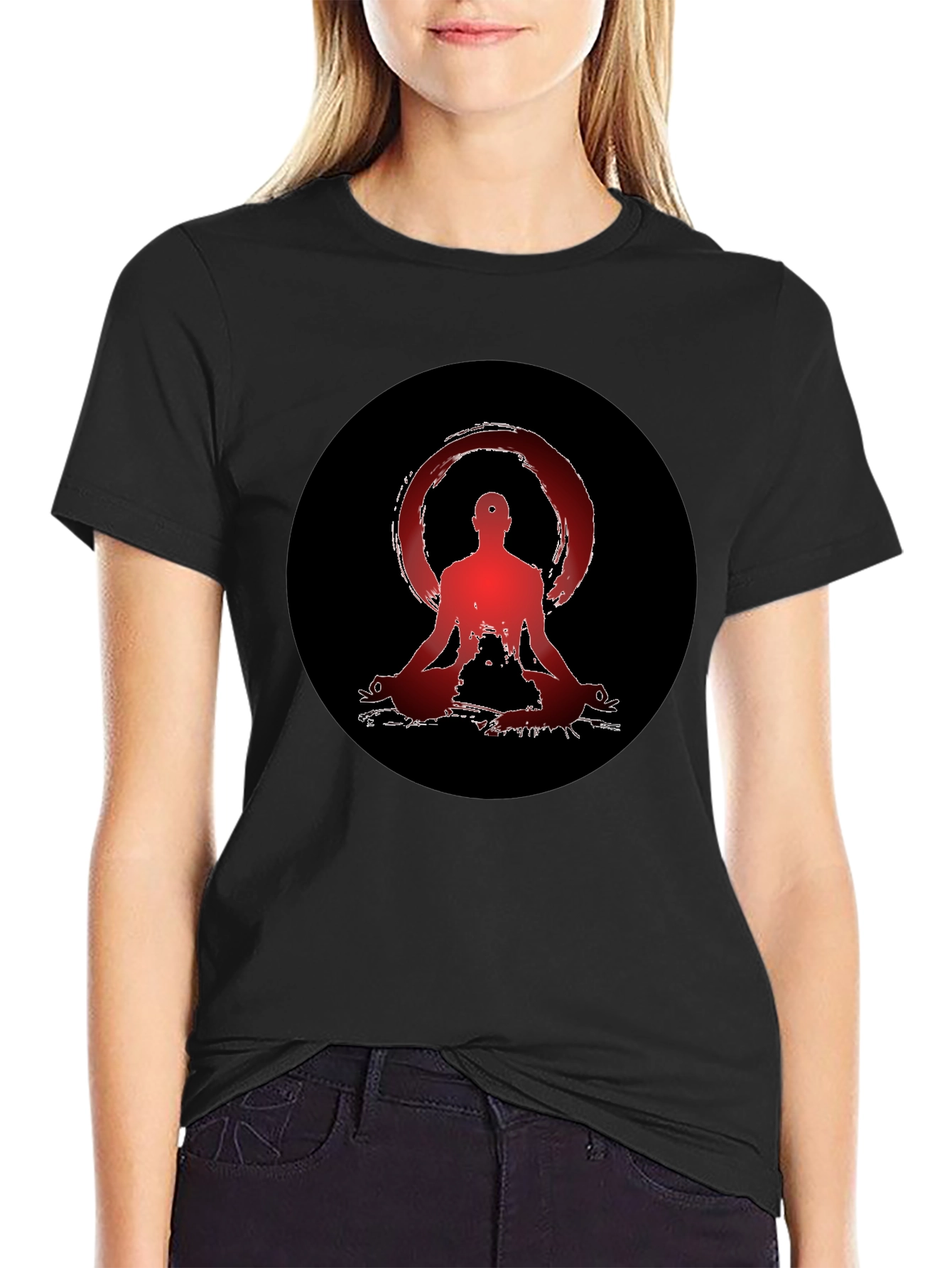 Black Zen Meditation Graphic Tee - Unisex Black T-Shirt view 2