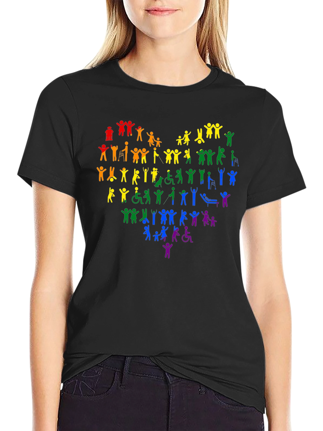 Black Inclusive Rainbow Heart Graphic Tee view 2