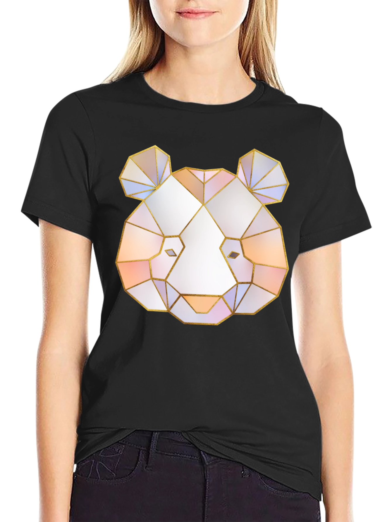 Black Geometric Panda Graphic Tee - Black T-Shirt view 2