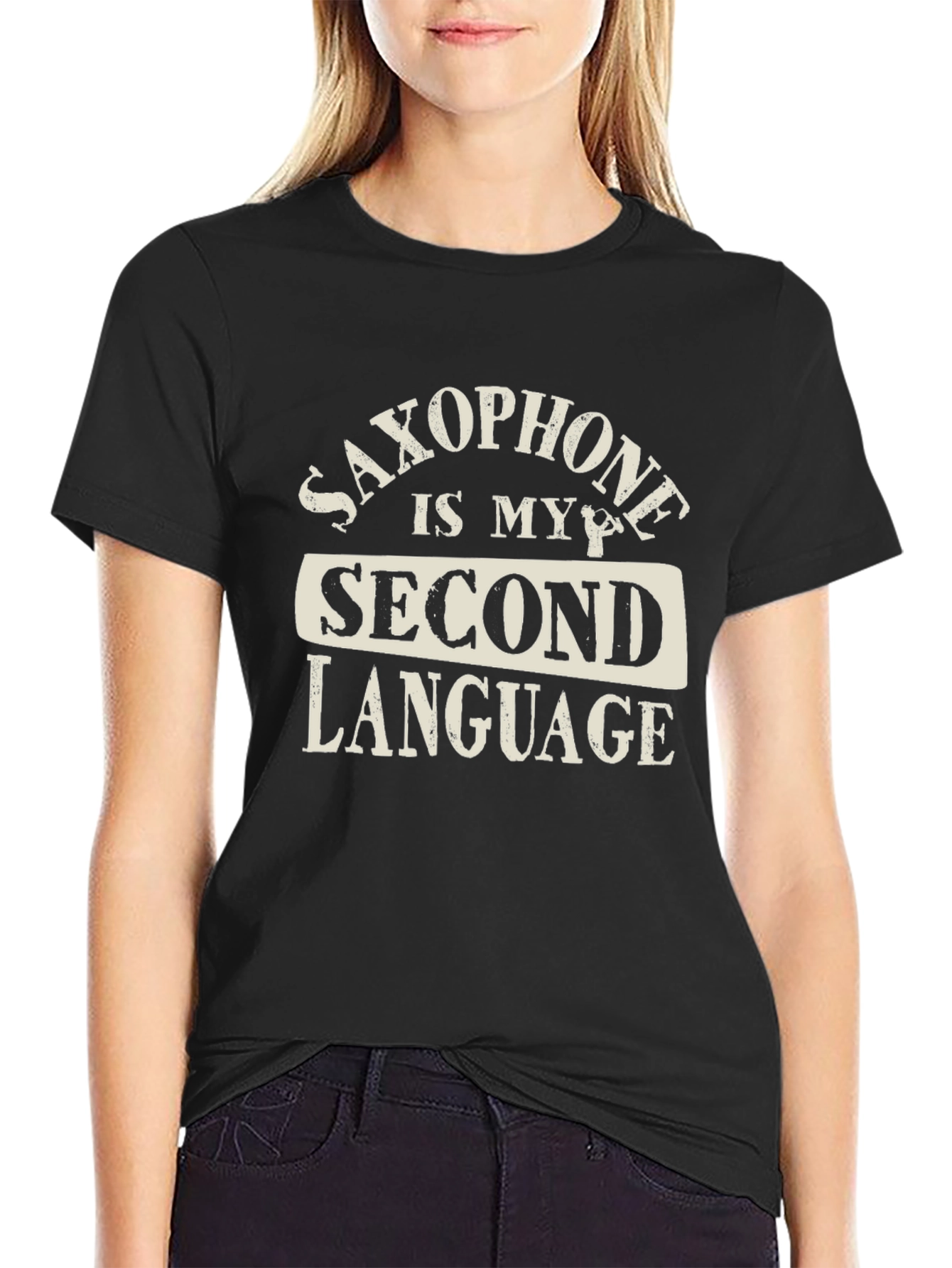 Black Saxophone is My Second Language Graphic T-Shirt view 2