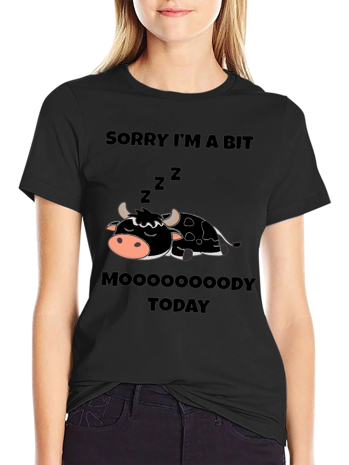 Black Moody Cow Graphic Tee - Funny Novelty Shirt view 2