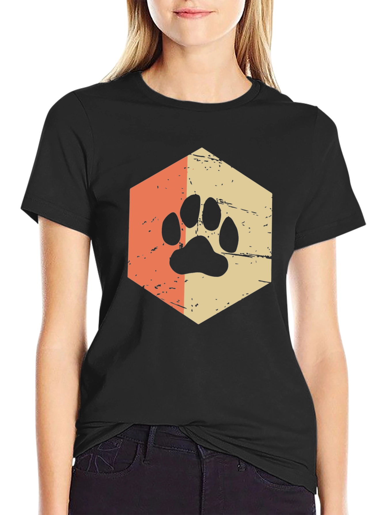 Black Retro Paw Print Graphic Tee - Black view 2