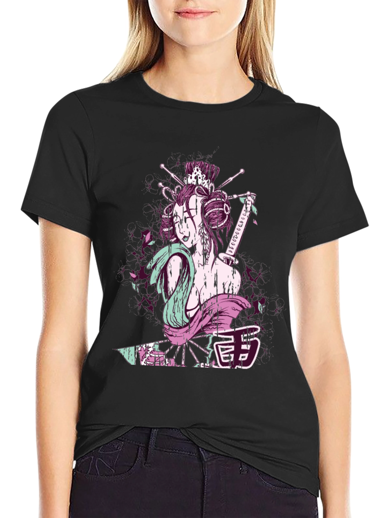 Black Geisha Graphic Tee - Samurai Style view 2