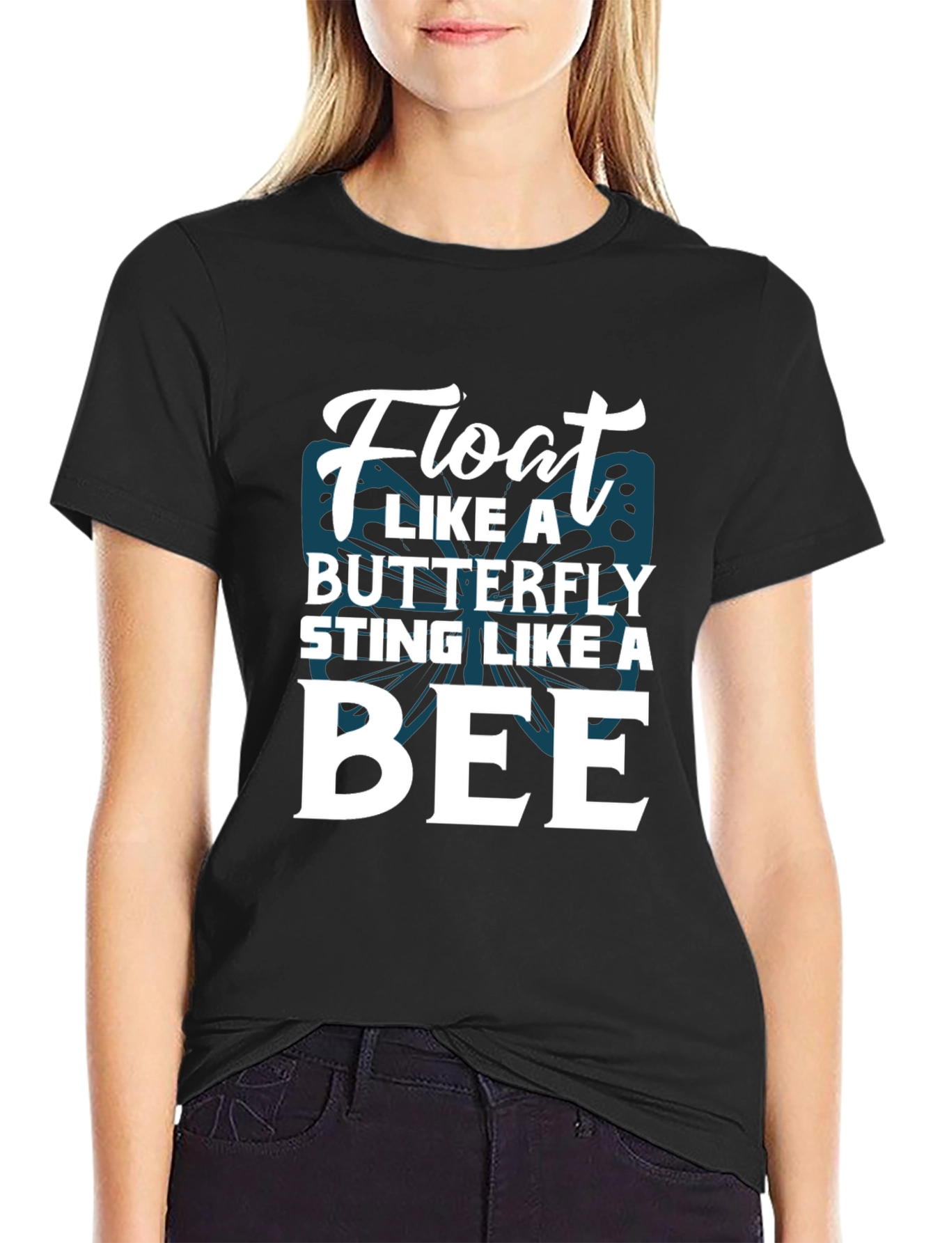 Black Float Like a Butterfly Sting Like A Bee Graphic Tee view 2