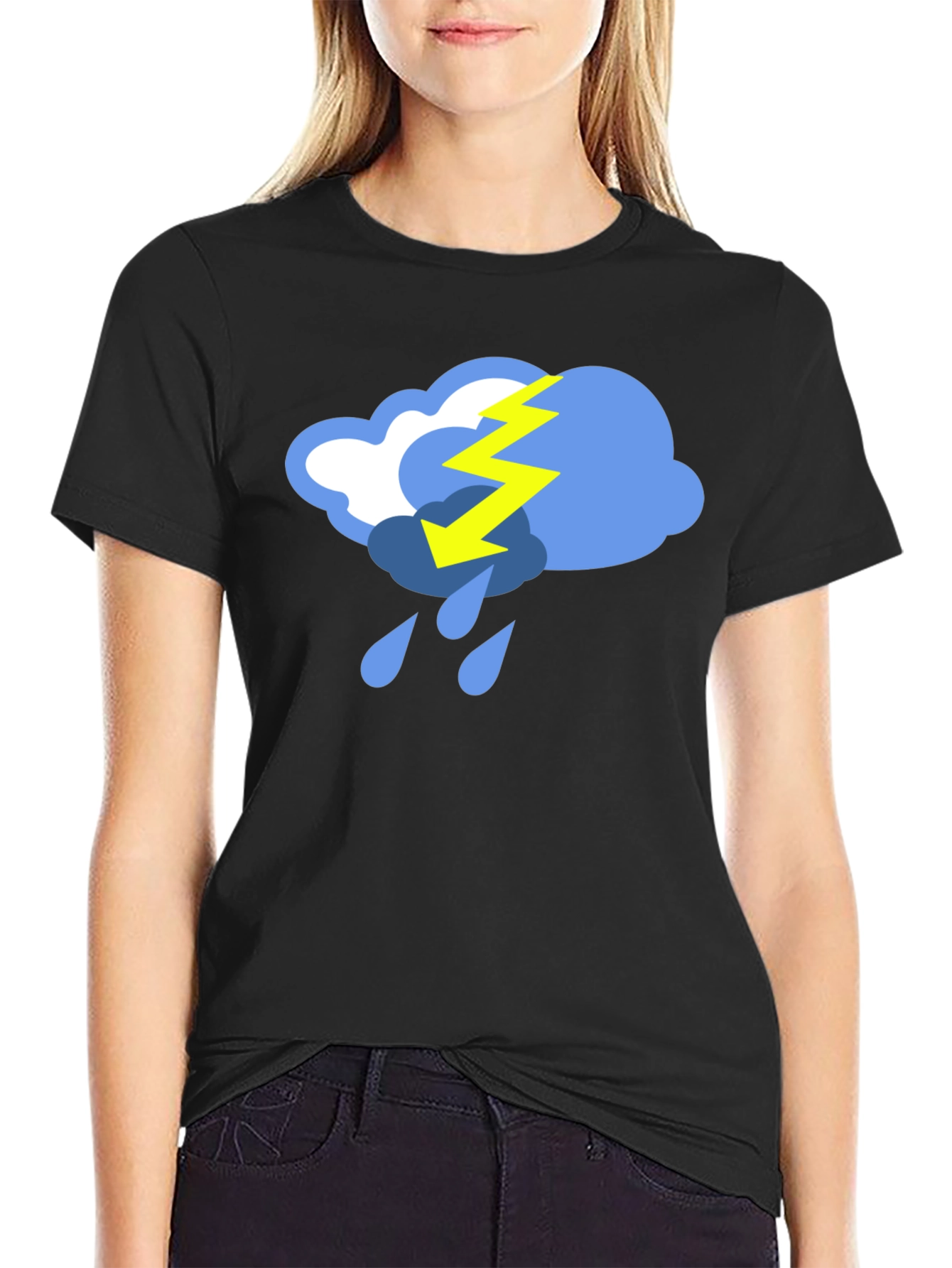 Black Stormy Weather Graphic Tee - Black Cotton T-Shirt view 2