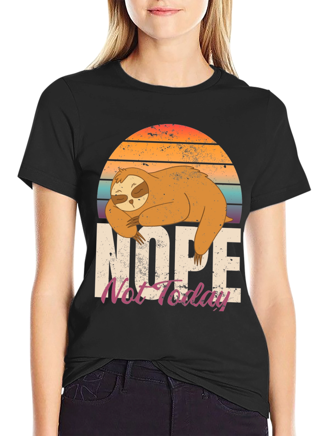 Black Nope Not Today Sloth Graphic Tee view 2