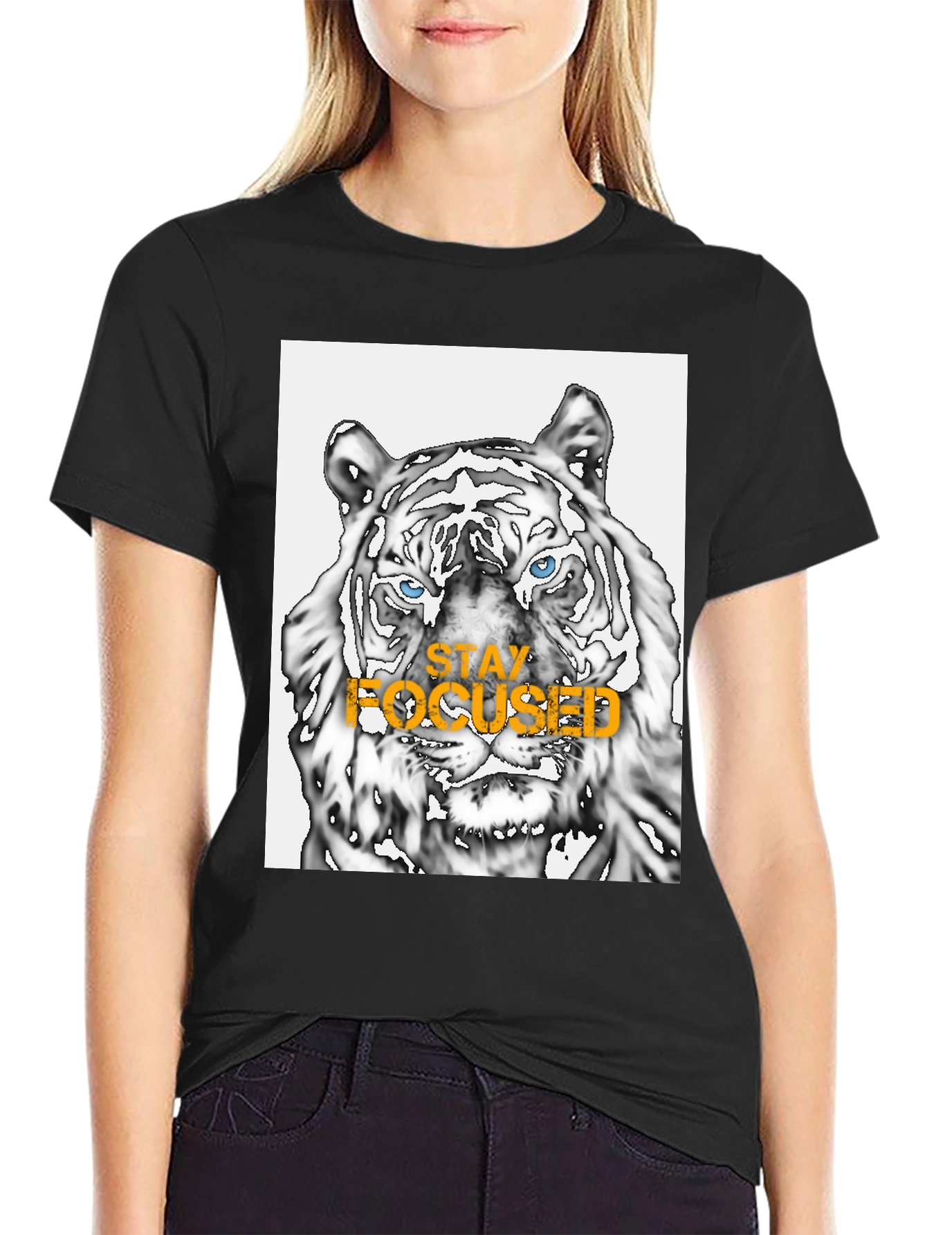 Black Stay Focused Tiger Graphic Tee - Black view 2