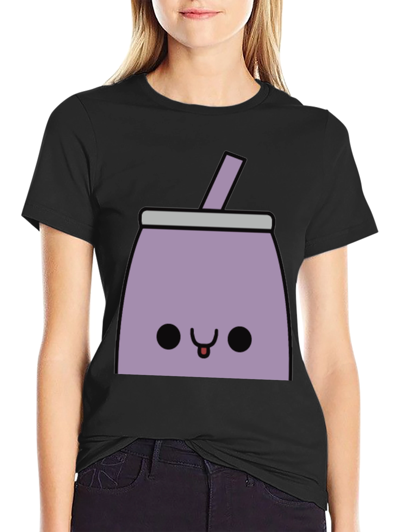 Black Kawaii Milkshake T-Shirt - Cute Graphic Tee view 2