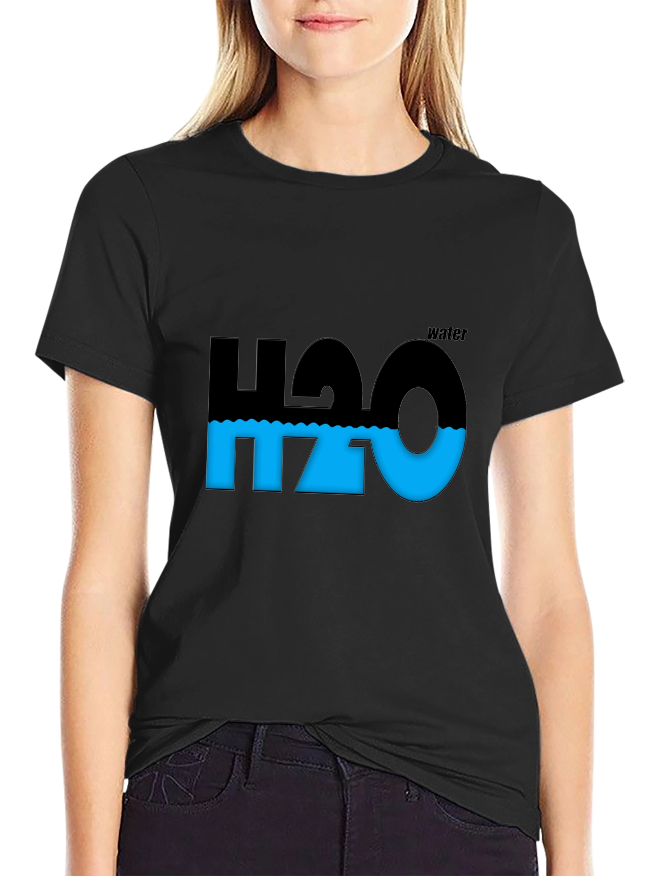 Black H2O Water Molecule Graphic Black T-Shirt view 2