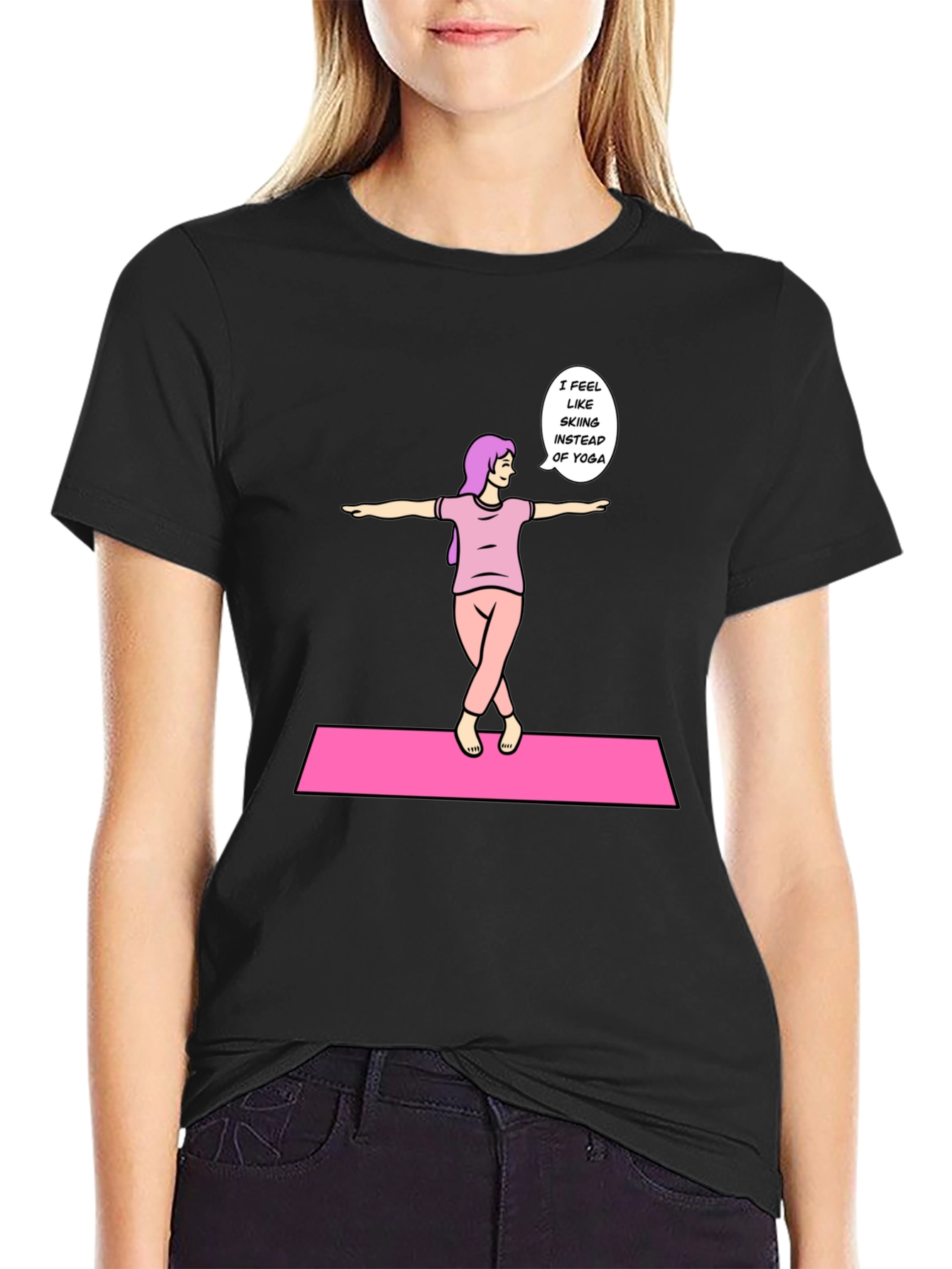 Black Funny Yoga Skiing Graphic Tee view 2
