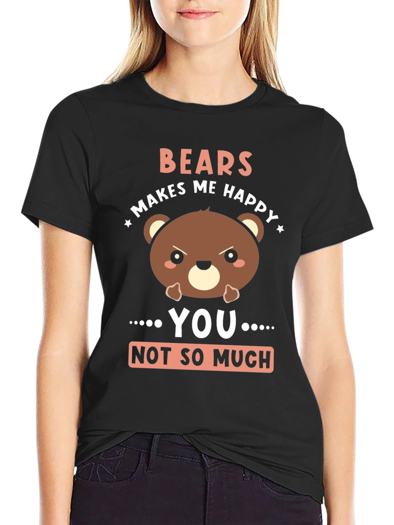 Black Funny Bear Graphic T-Shirt - "Bears Makes Me Happy" view 2