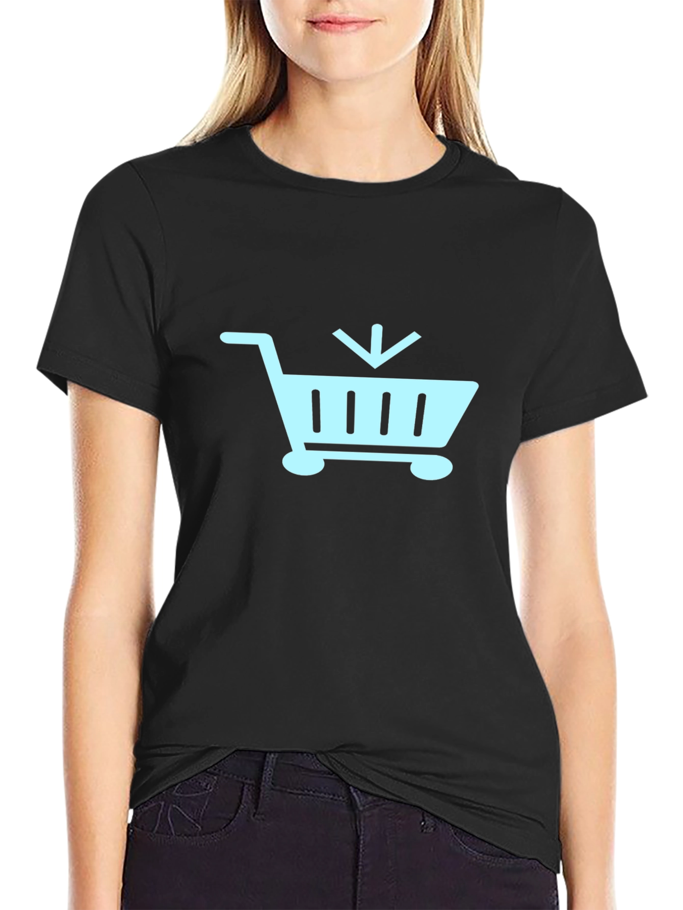 Black T-Shirt with Shopping Cart Design - 2