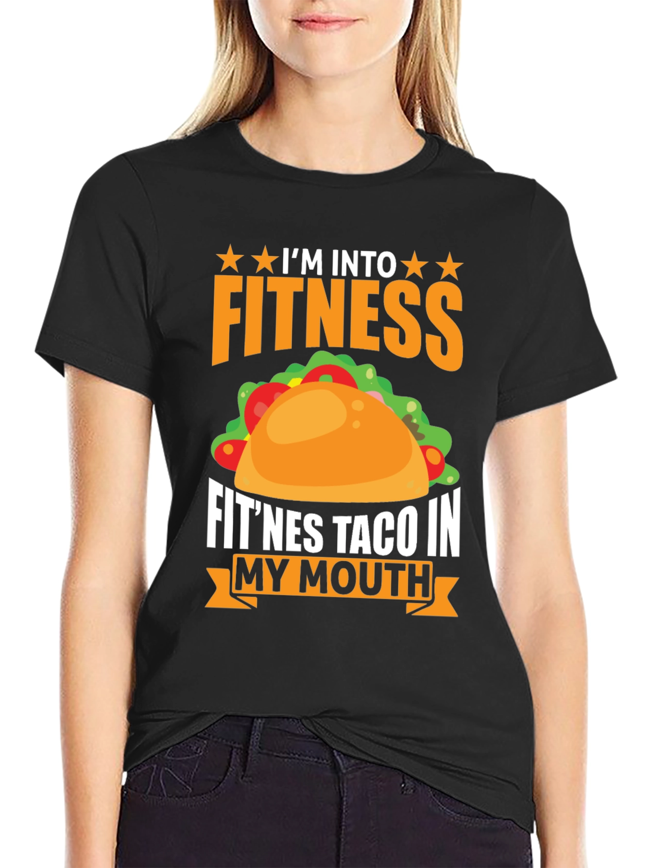 Black Fitness Taco Graphic T-Shirt Funny Foodie Tee view 2