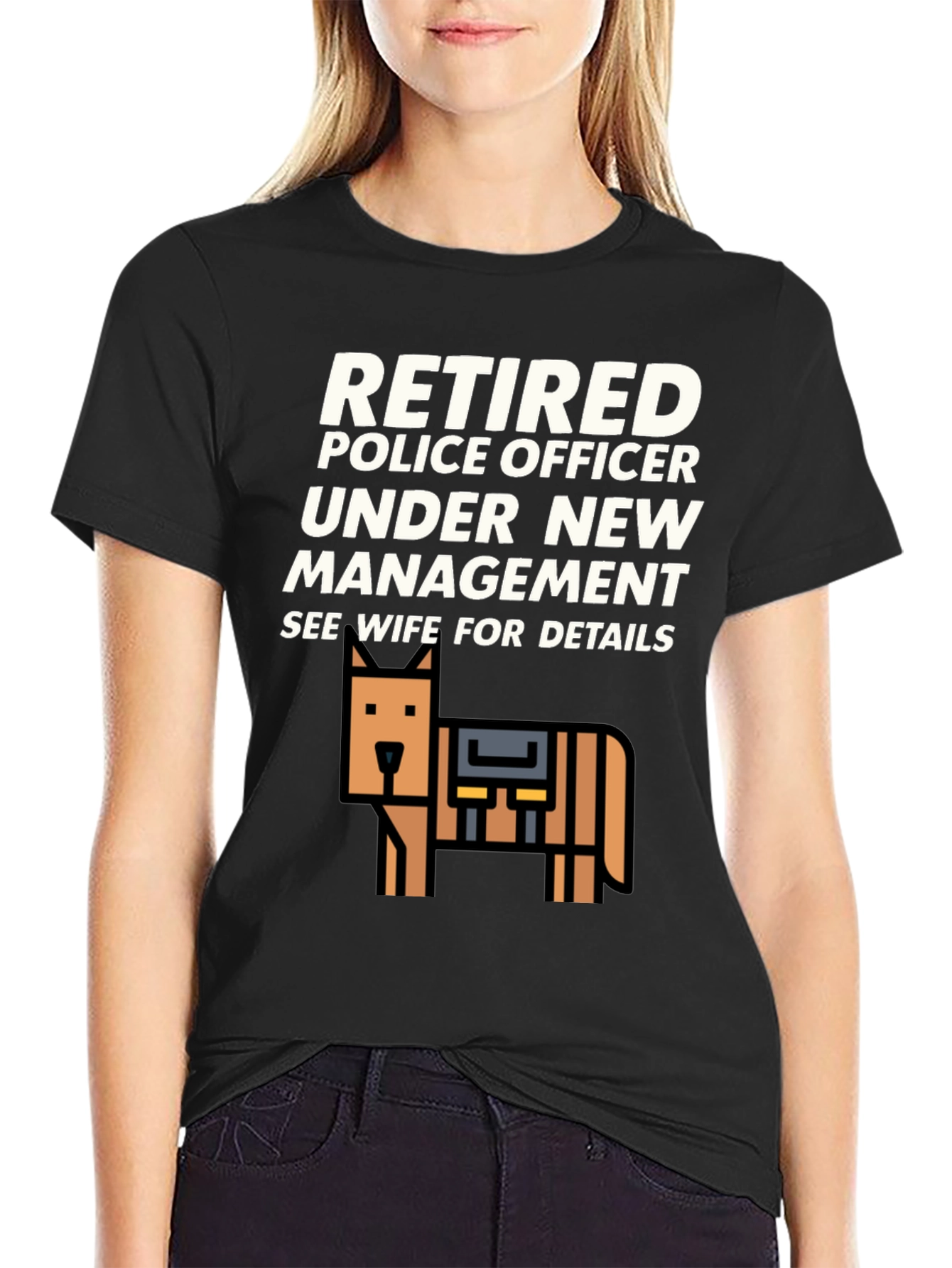 Black Retired Police Officer T-Shirt - See Wife For Details view 2