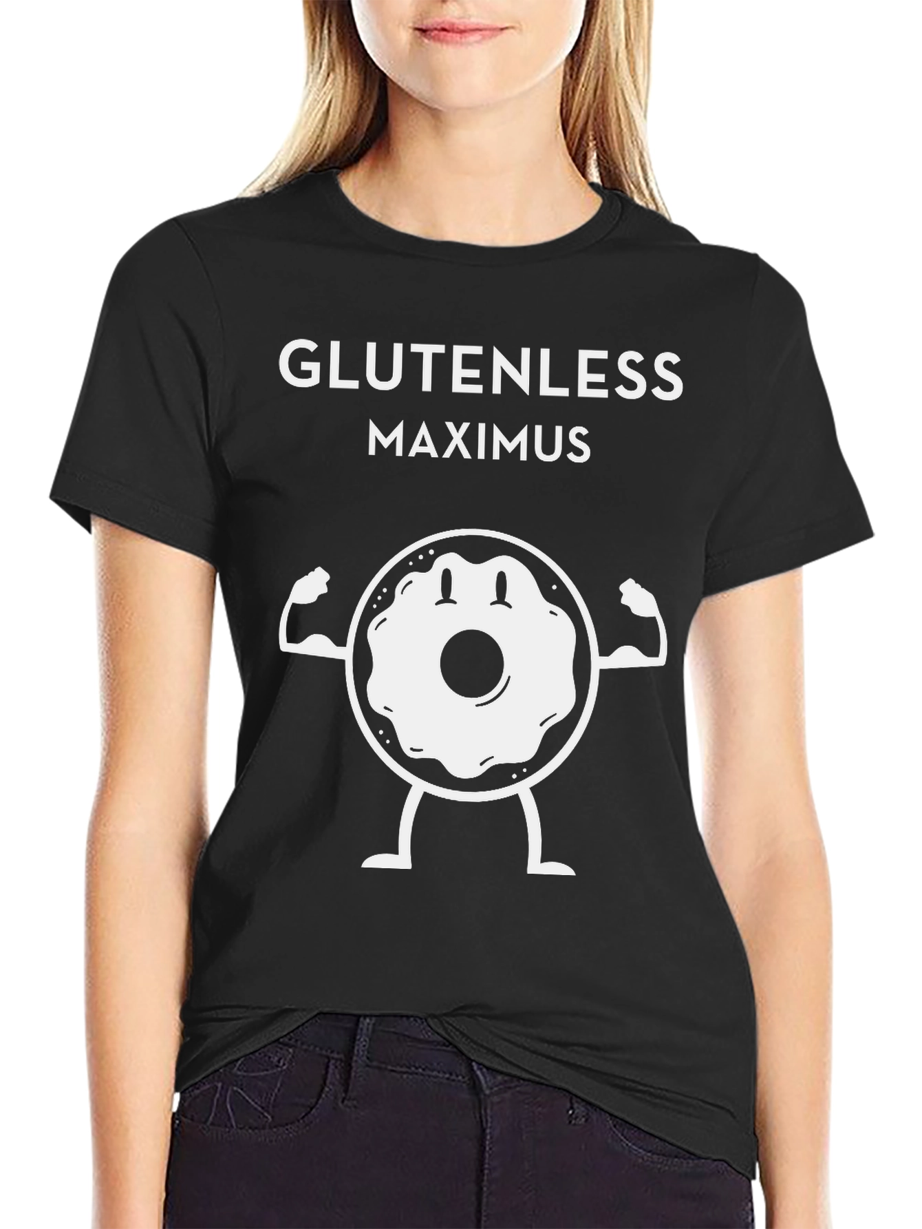 Black Glutenless Maximus T-Shirt - Funny Donut Gym Tee view 2