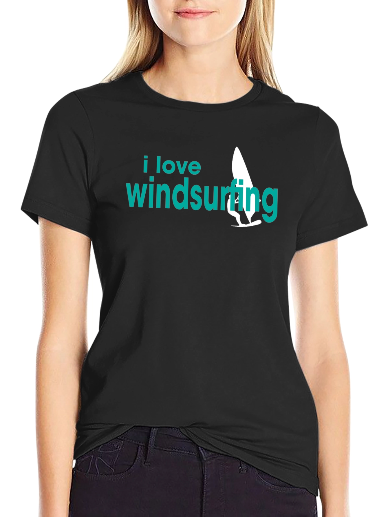 Black I Love Windsurfing Black Graphic Tee view 2
