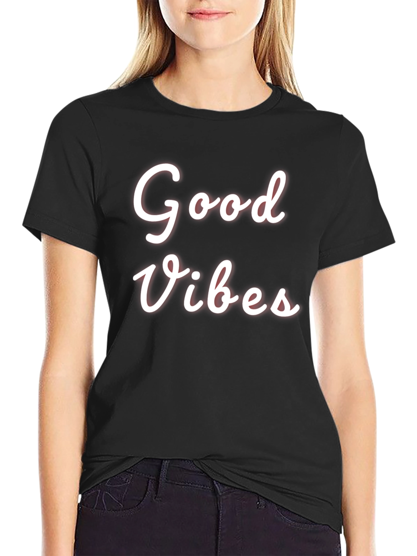 Black Good Vibes Black Graphic Tee Casual Wear view 2