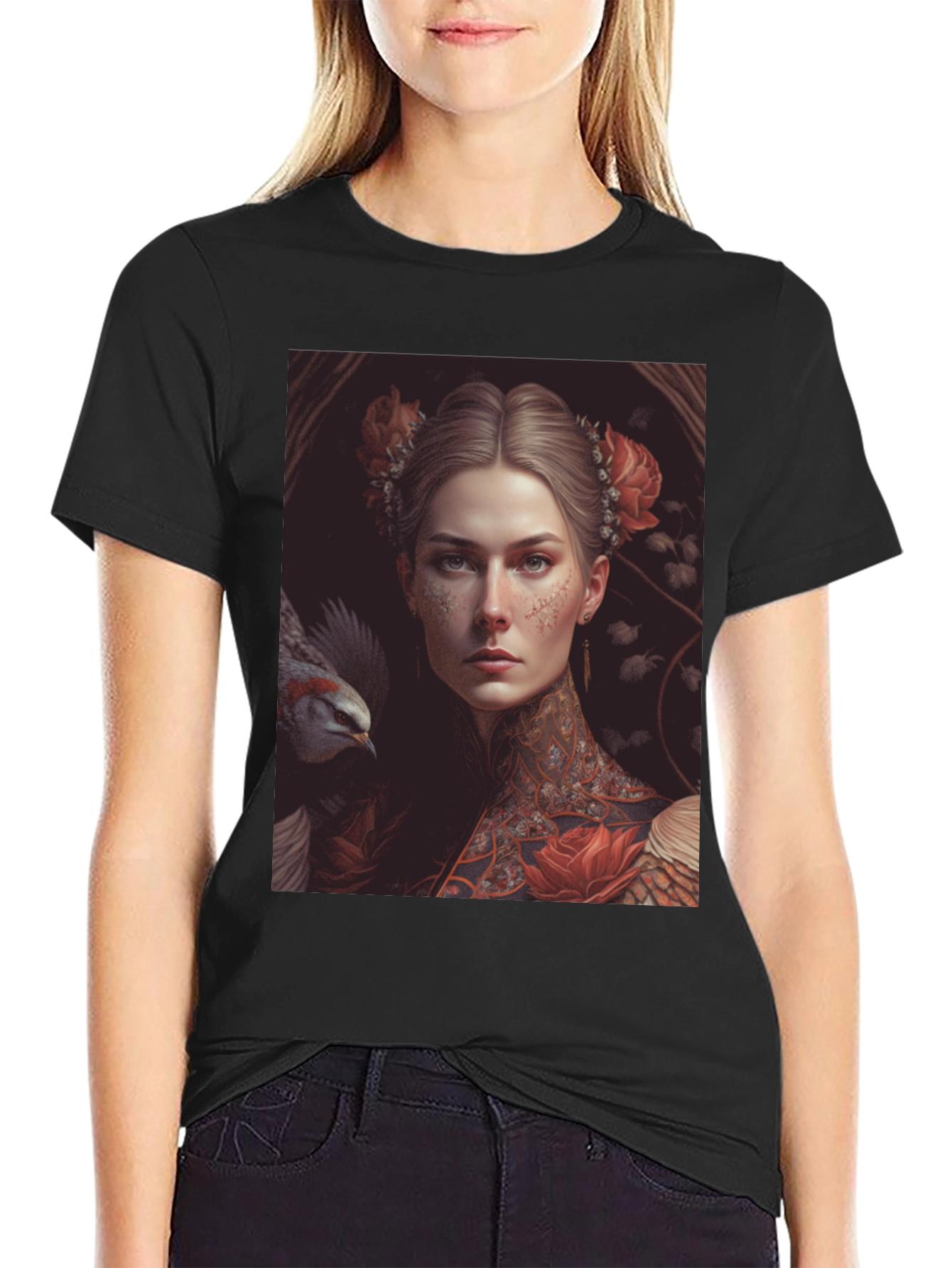 Black Floral Renaissance T-Shirt view 2