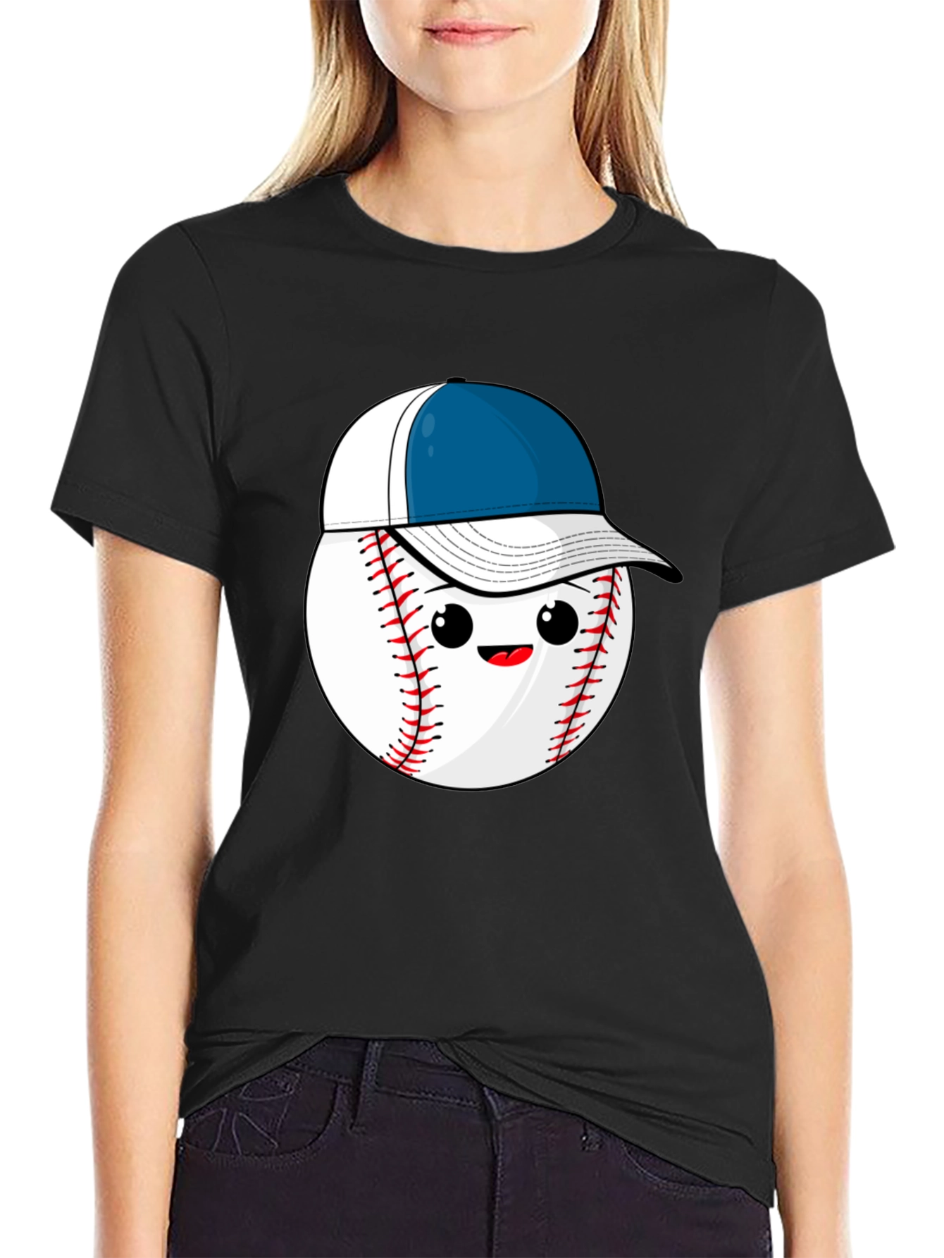 Black Baseball with Hat Graphic Tee view 2