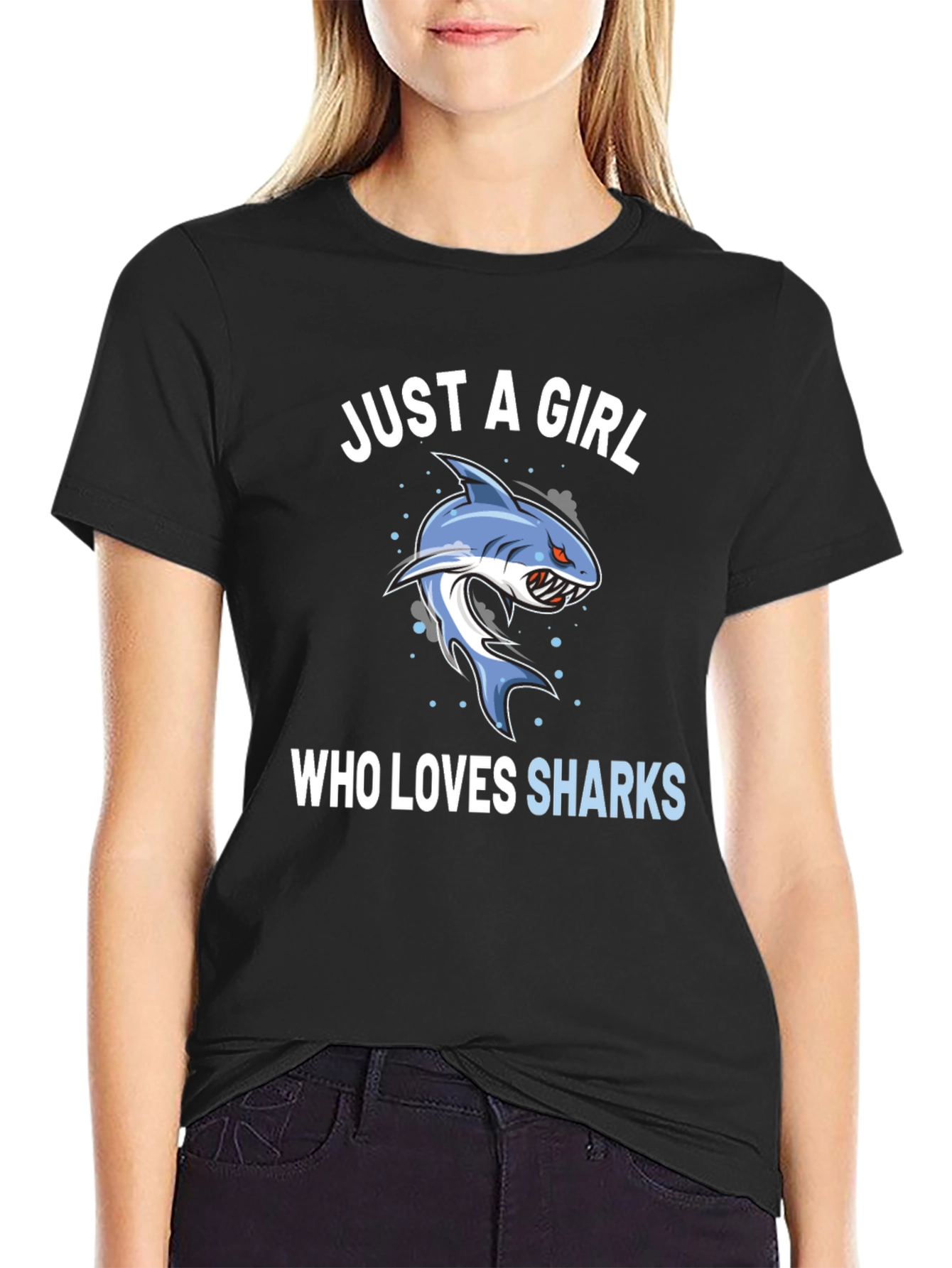 Black Just A Girl Who Loves Sharks Graphic Tee view 2