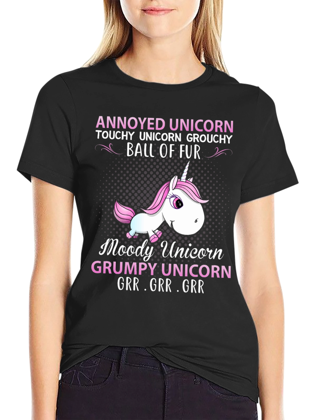 Black Annoyed Unicorn Graphic T-Shirt view 2
