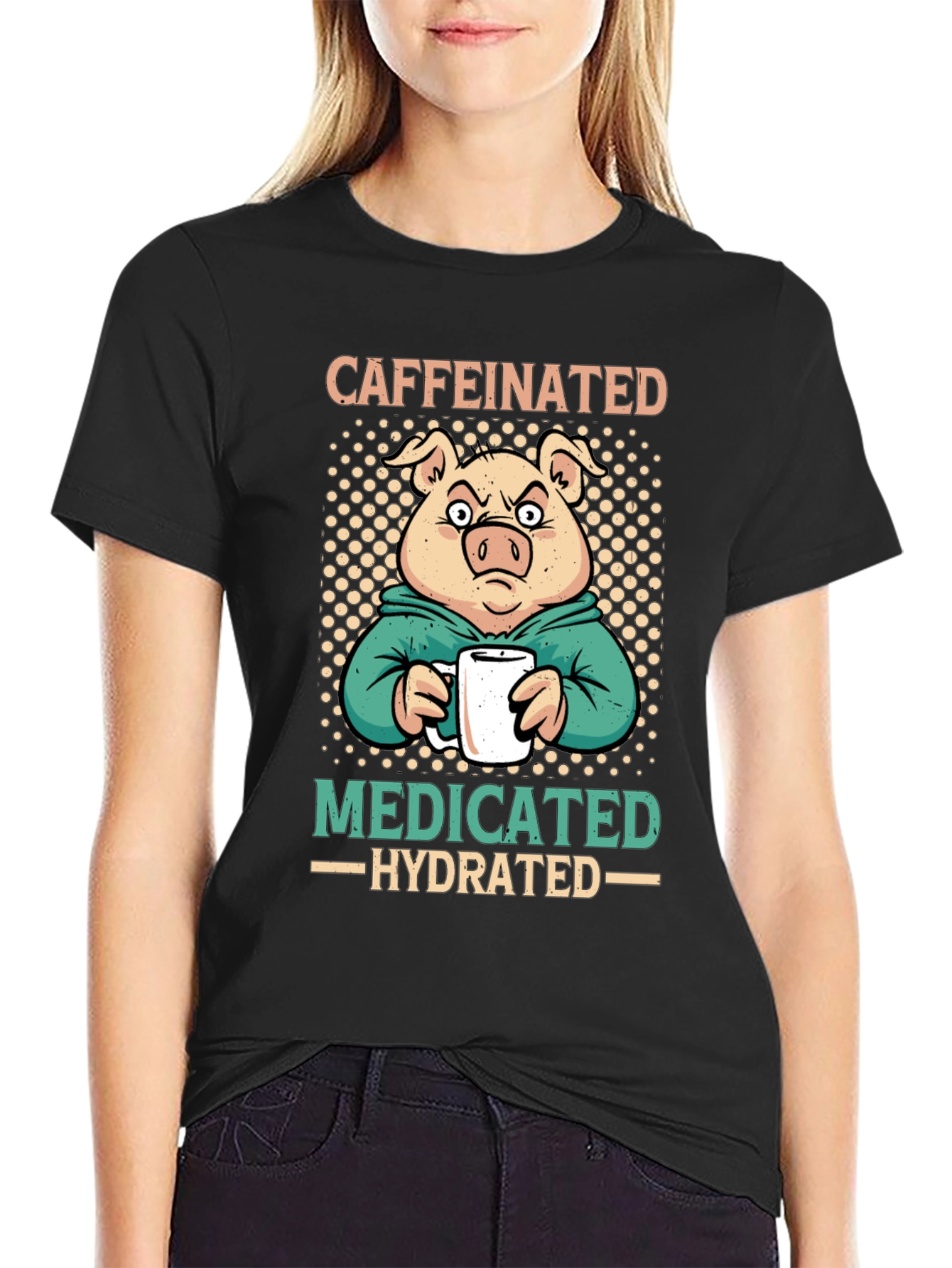 Caffeinated Medicated Hydrated Pig T-Shirt - 2