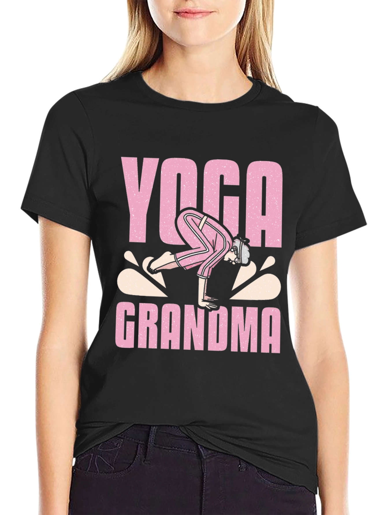 Black Yoga Grandma Graphic T-Shirt view 2