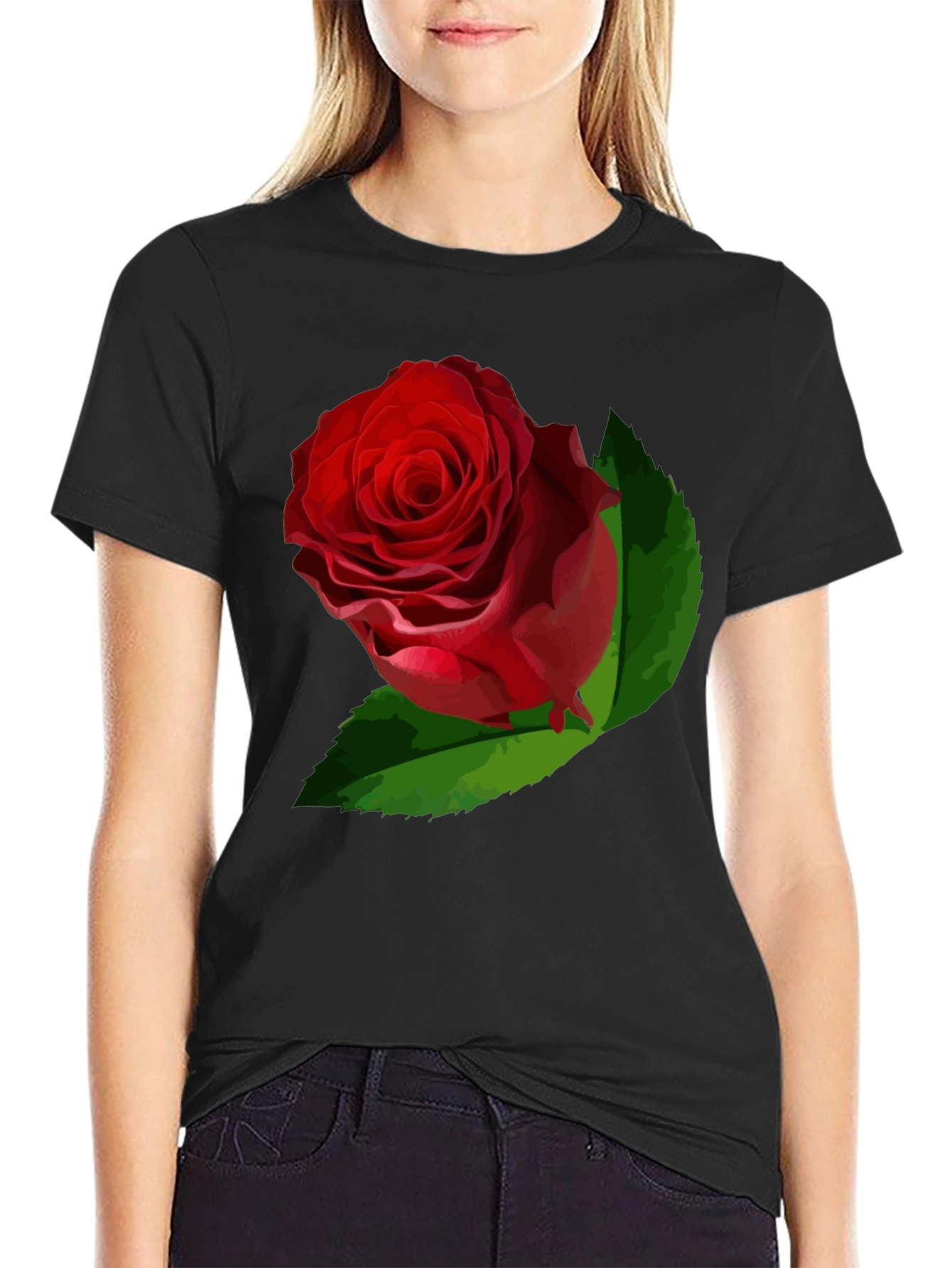 Black Bold Rose Graphic Tee - Black Cotton Casual Shirt view 2